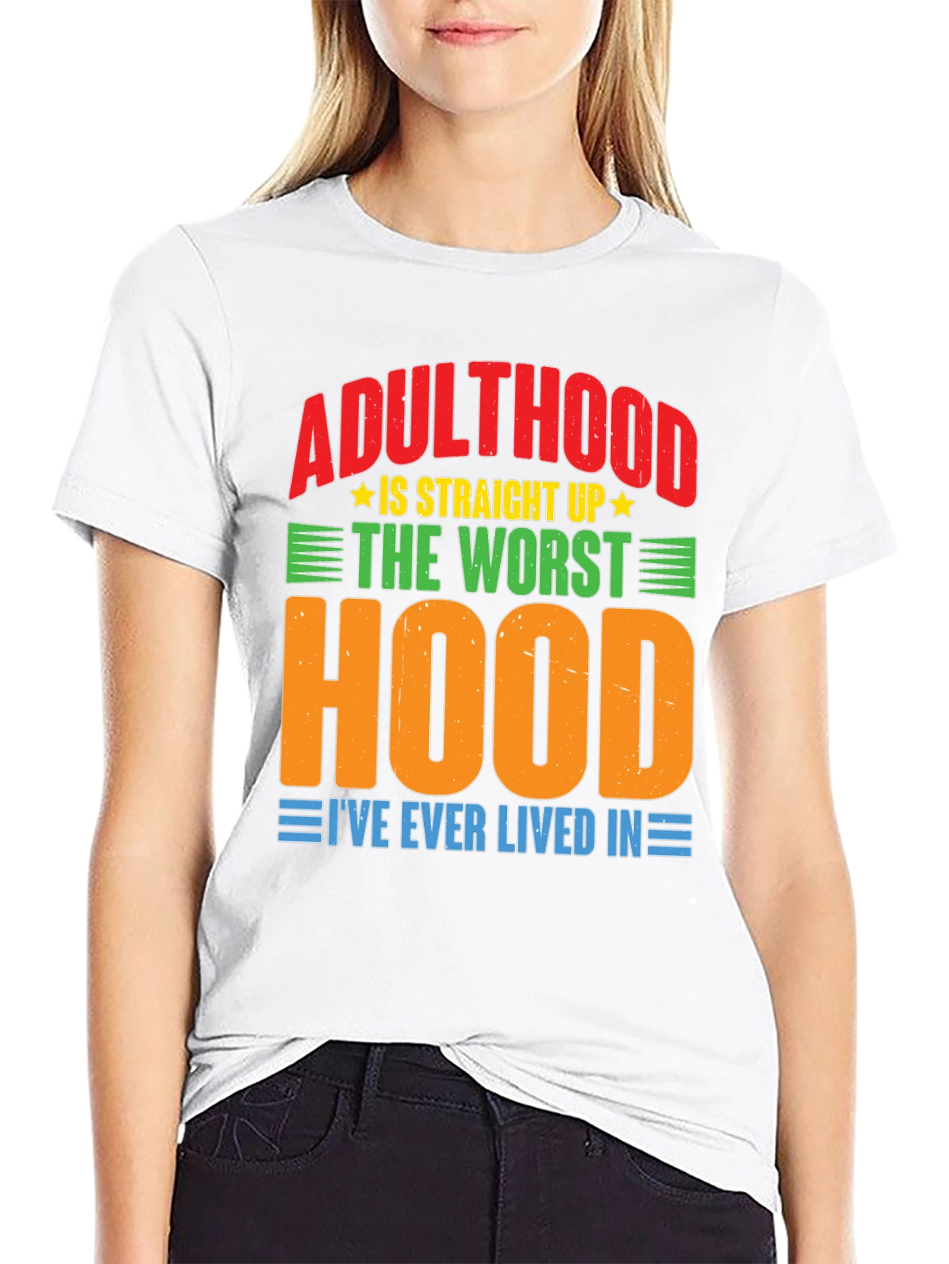 Black Adulthood Worst Hood Graphic T-Shirt view 9