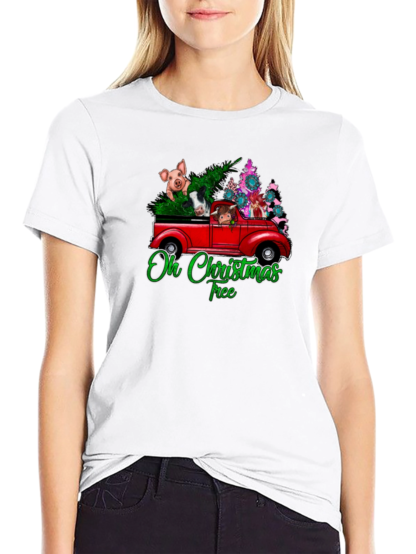 Black Oh Christmas Tree Animals Truck T-Shirt view 9