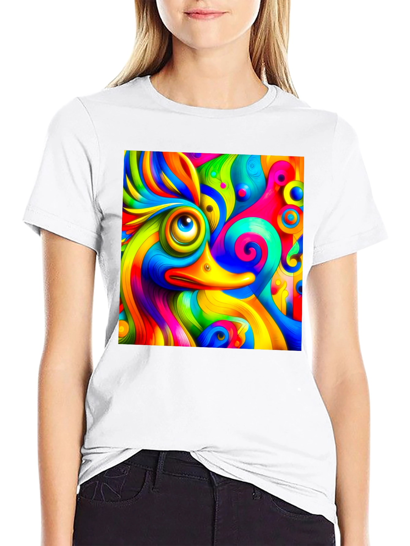 Black Psychedelic Duck Graphic Tee - Vibrant Colors view 9