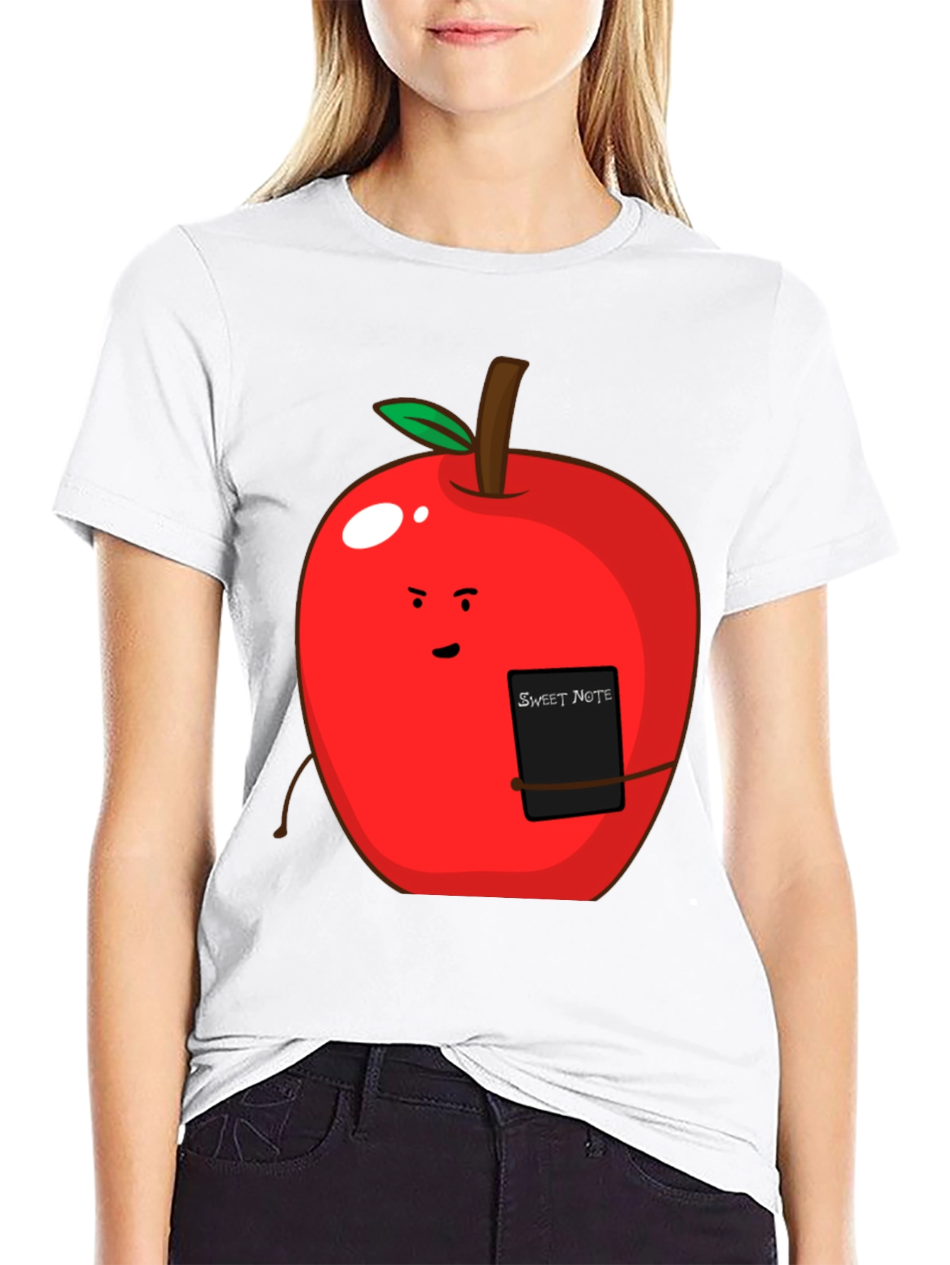 Black Sweet Note Apple Graphic Tee - Novelty Fruit Shirt view 9