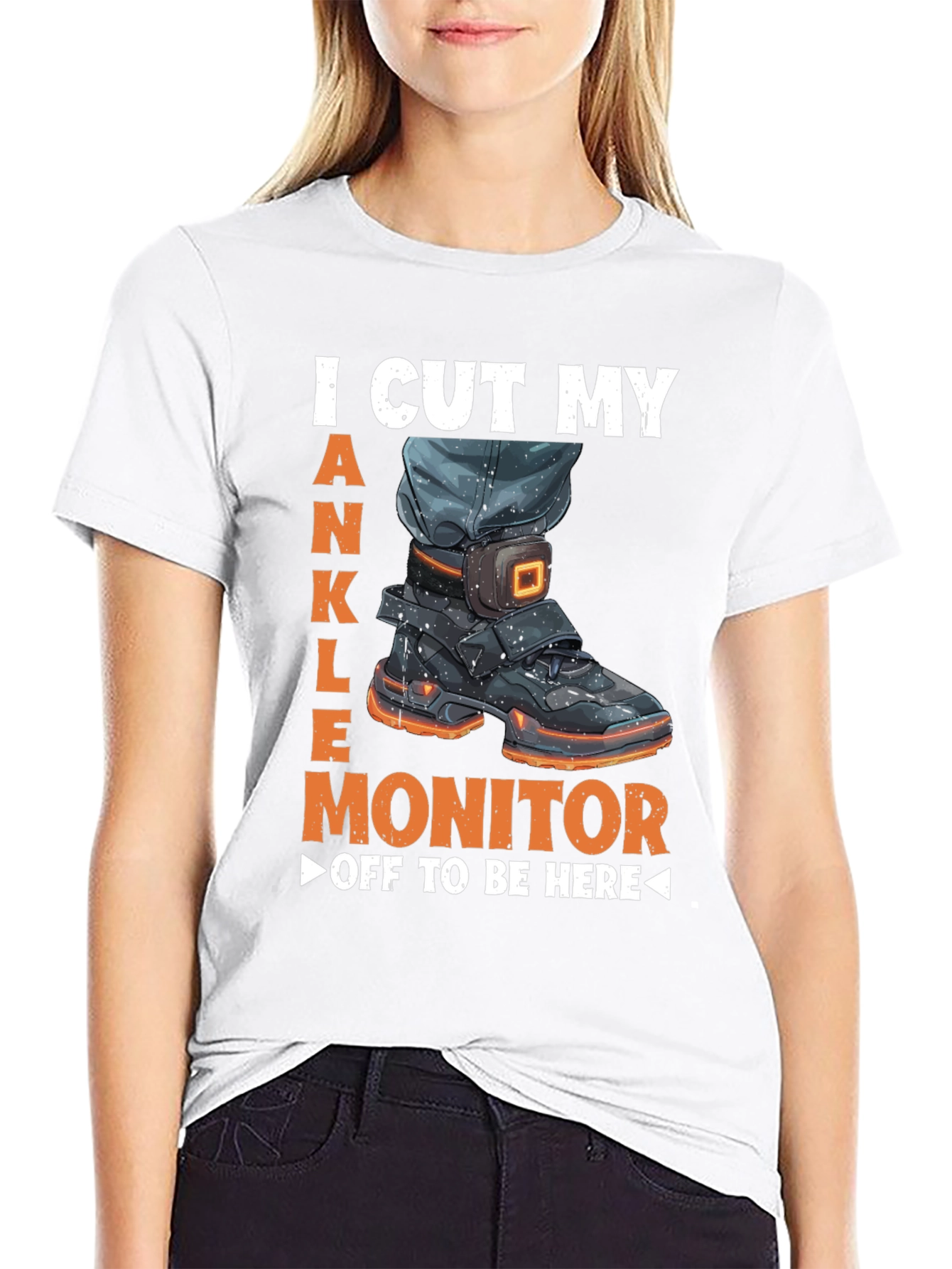 Black Ankle Monitor Cut Off T-Shirt Funny Humor Novelty Tee view 9