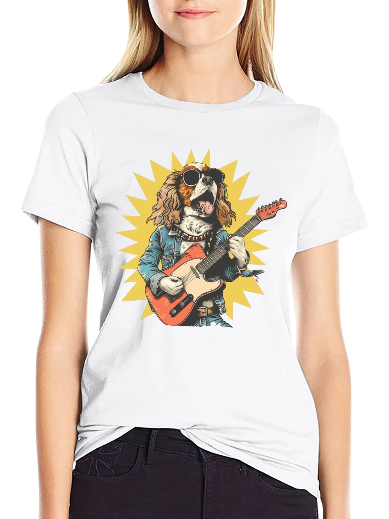 Black Dog Rocker T-Shirt: Cool Canine Guitarist view 9