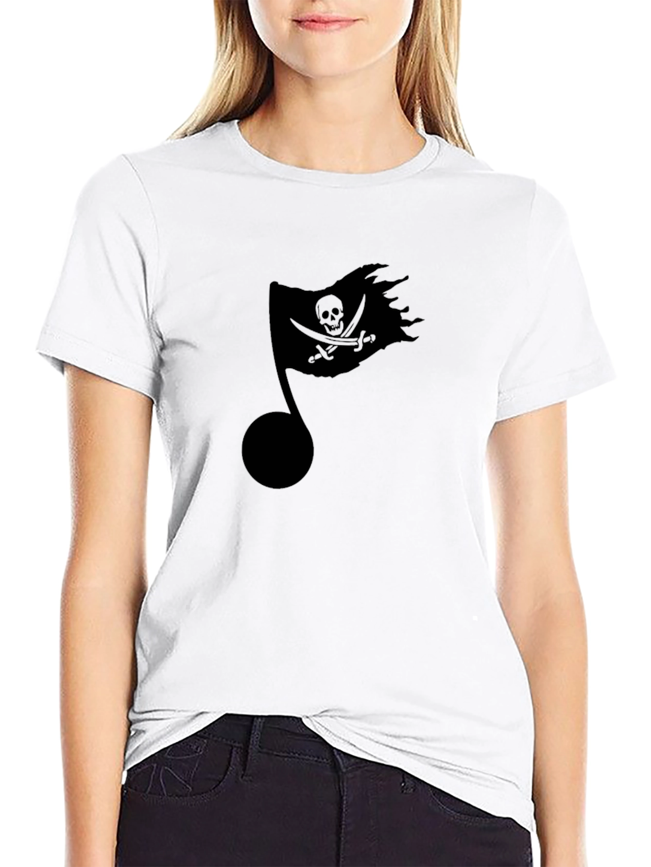 Black Pirate Flag Music Note Black T-Shirt view 9