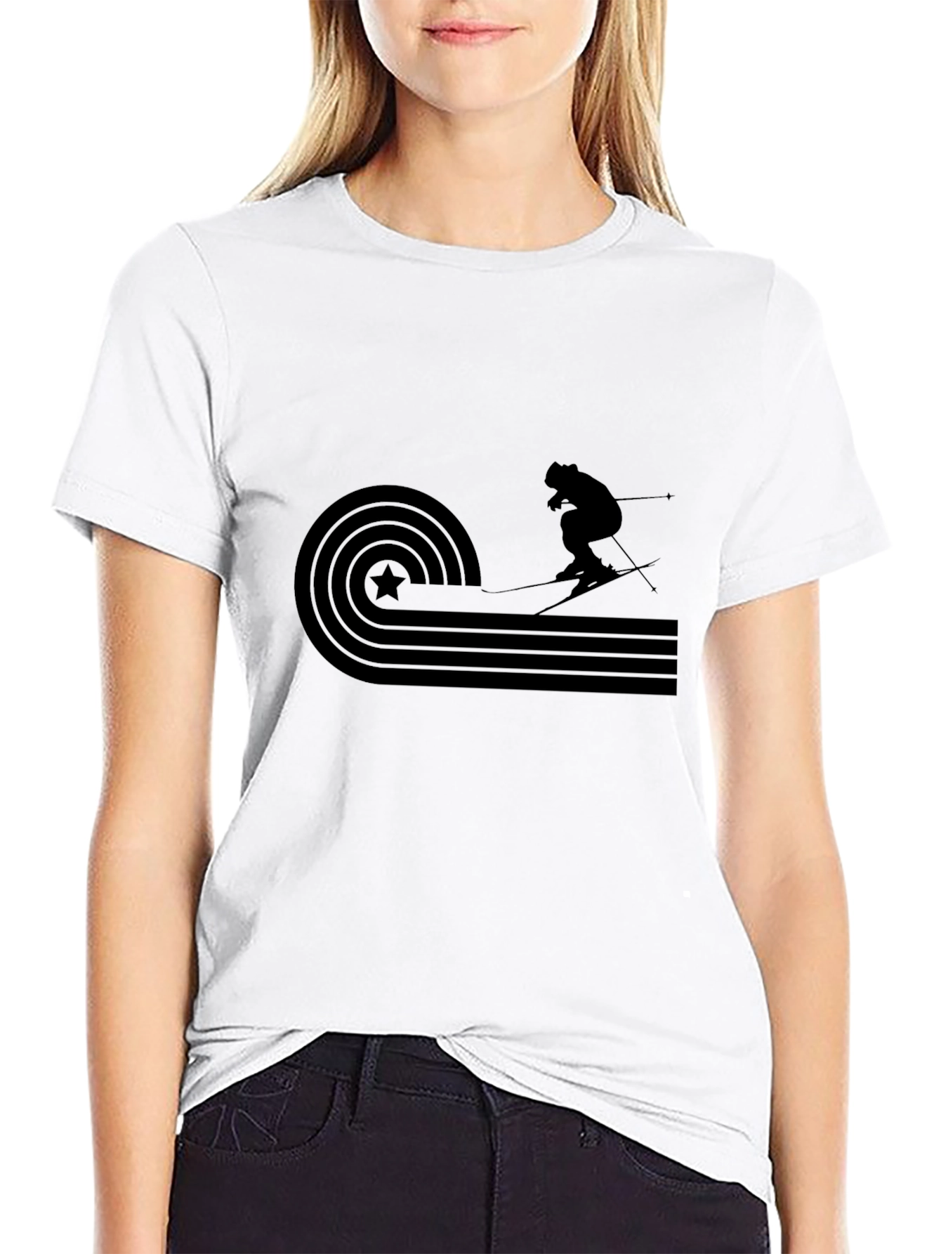 Black Retro Skiing Graphic Tee - Black Cotton T-Shirt view 9