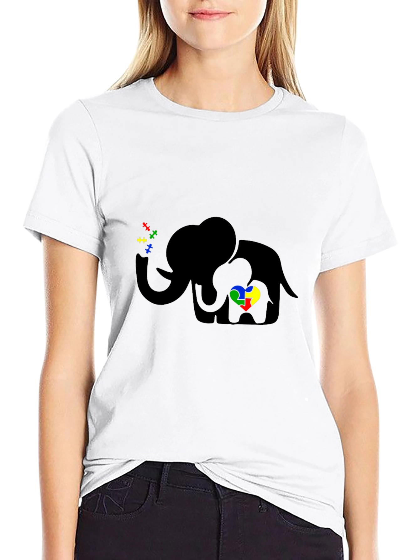 Black Autism Awareness Elephant T-Shirt view 9