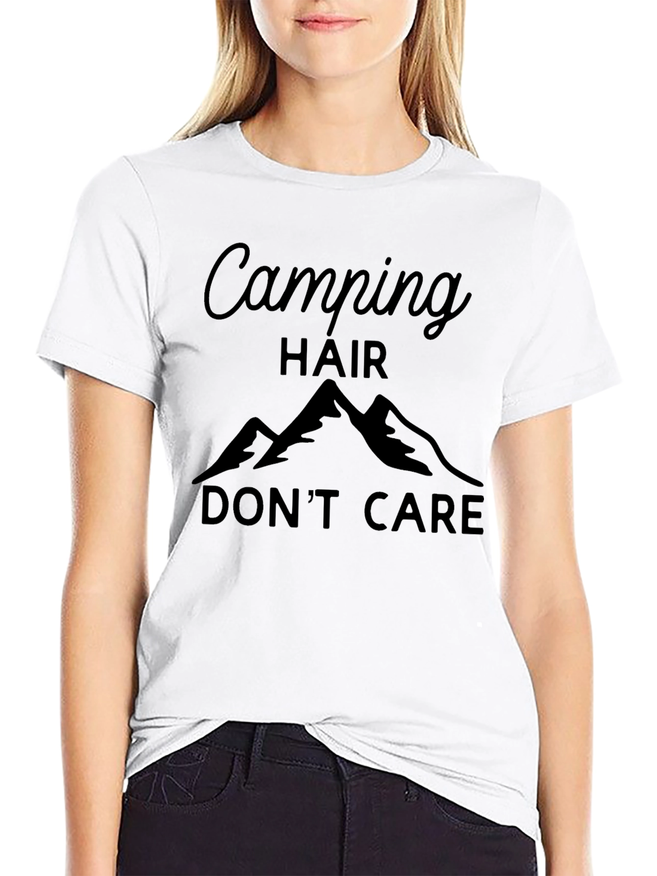 Black Camping Hair Don't Care T-Shirt view 9