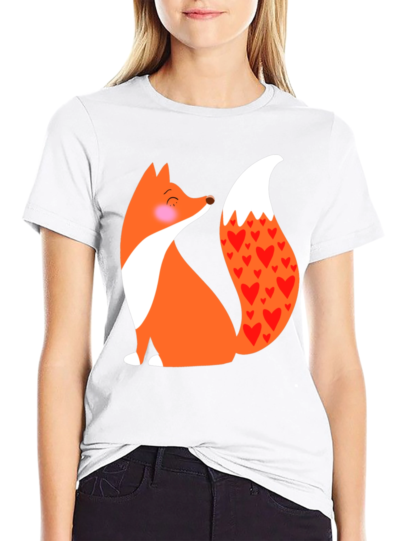 Black Fox with Hearts T-Shirt - Cute & Stylish Animal Tee view 9