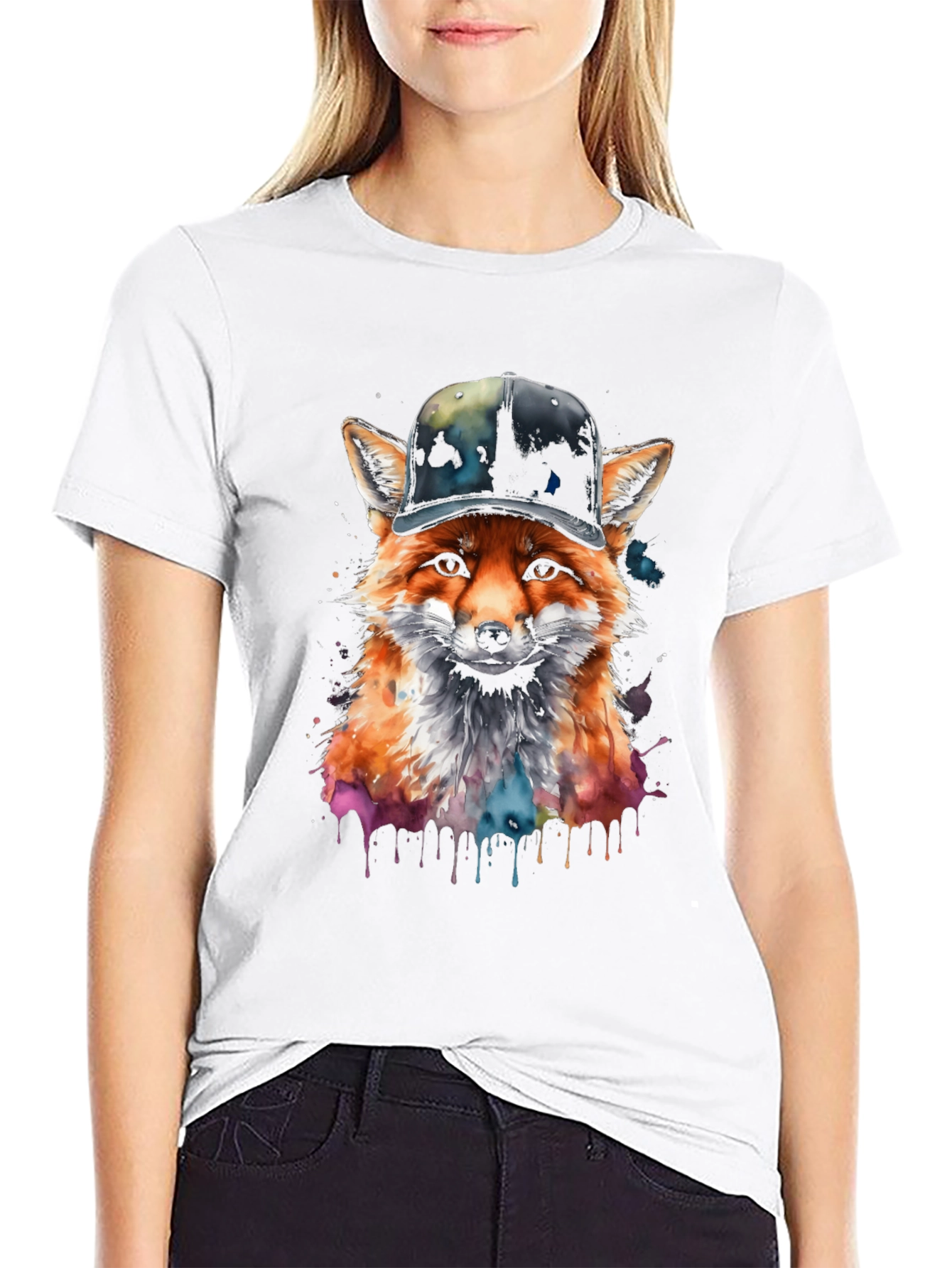 Black Fox in Hat Graphic Tee - Trendy Streetwear view 9