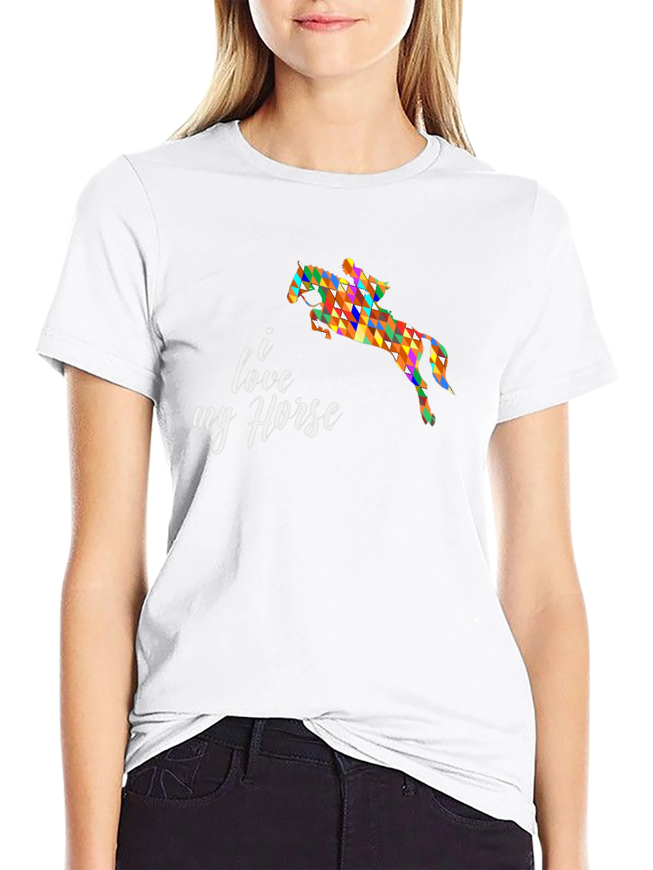 Black I Love My Horse T-Shirt Colorful Equestrian Tee view 9
