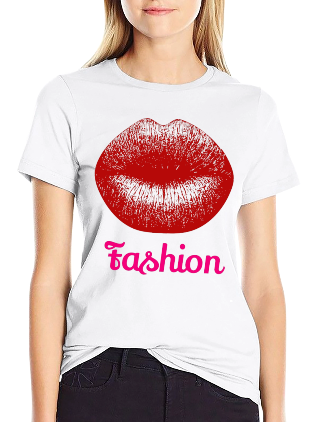 Black Fashion Lips Graphic Tee - Black T-Shirt view 9