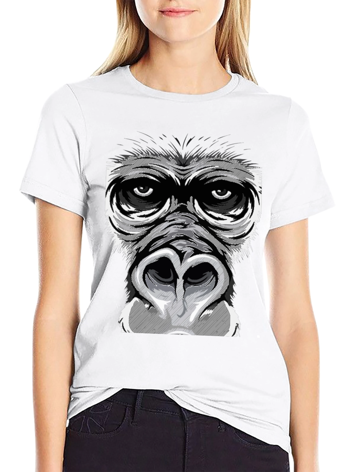 Black Gorilla Face Graphic Print Black T-Shirt view 9
