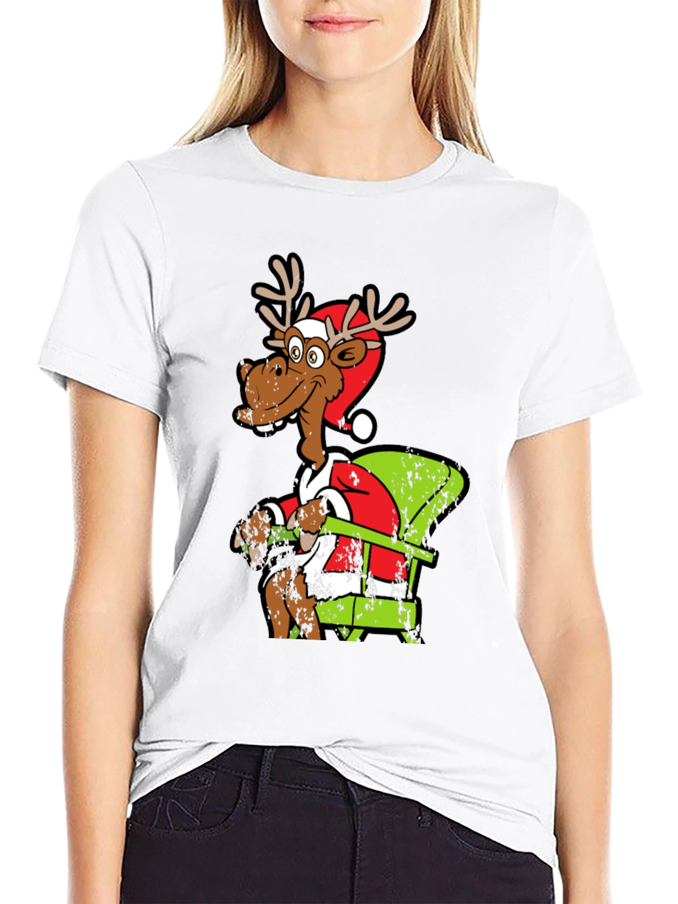 Black Funny Reindeer Santa T-Shirt view 9