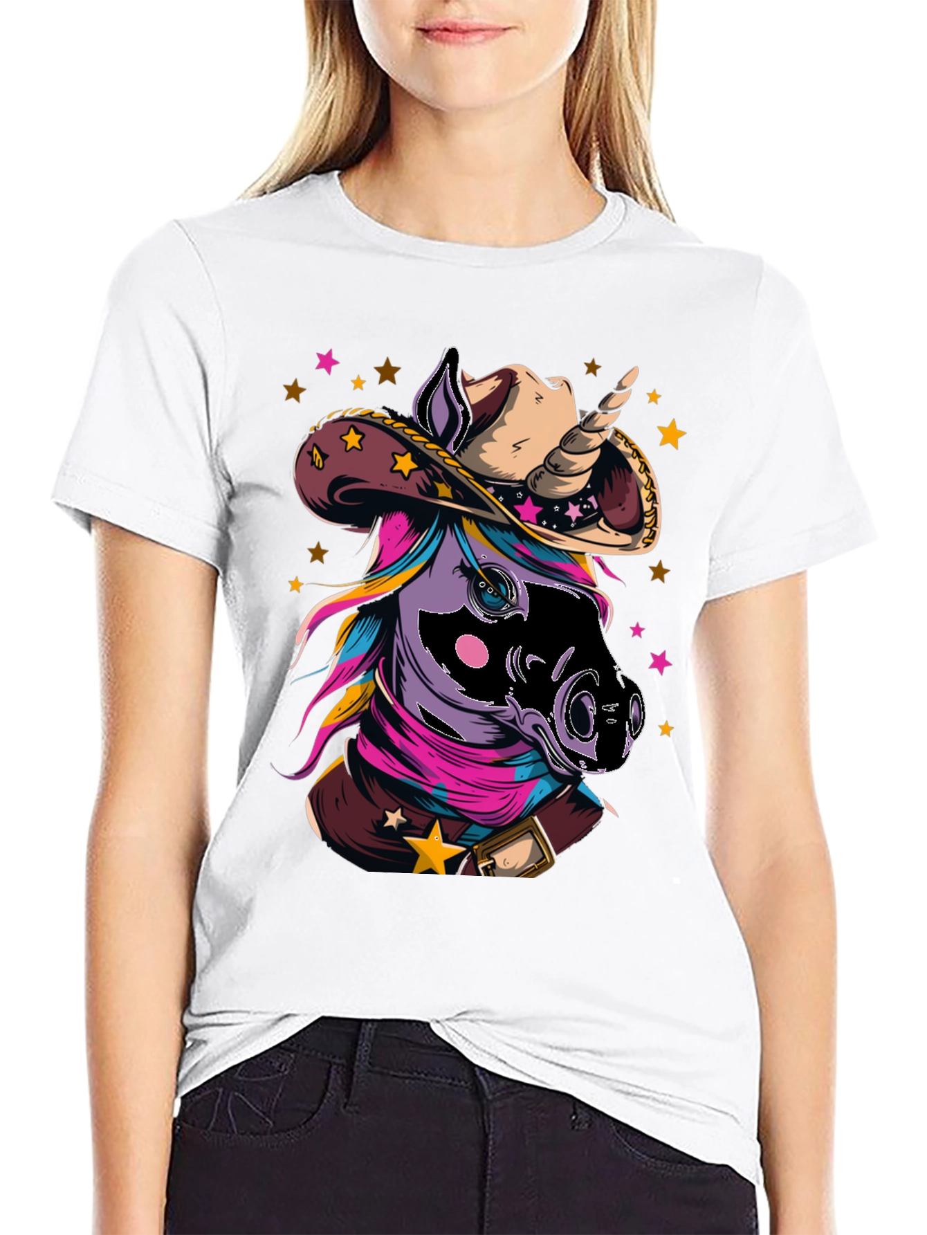 Black Cowboy Unicorn T-Shirt - Western Style Tee view 9
