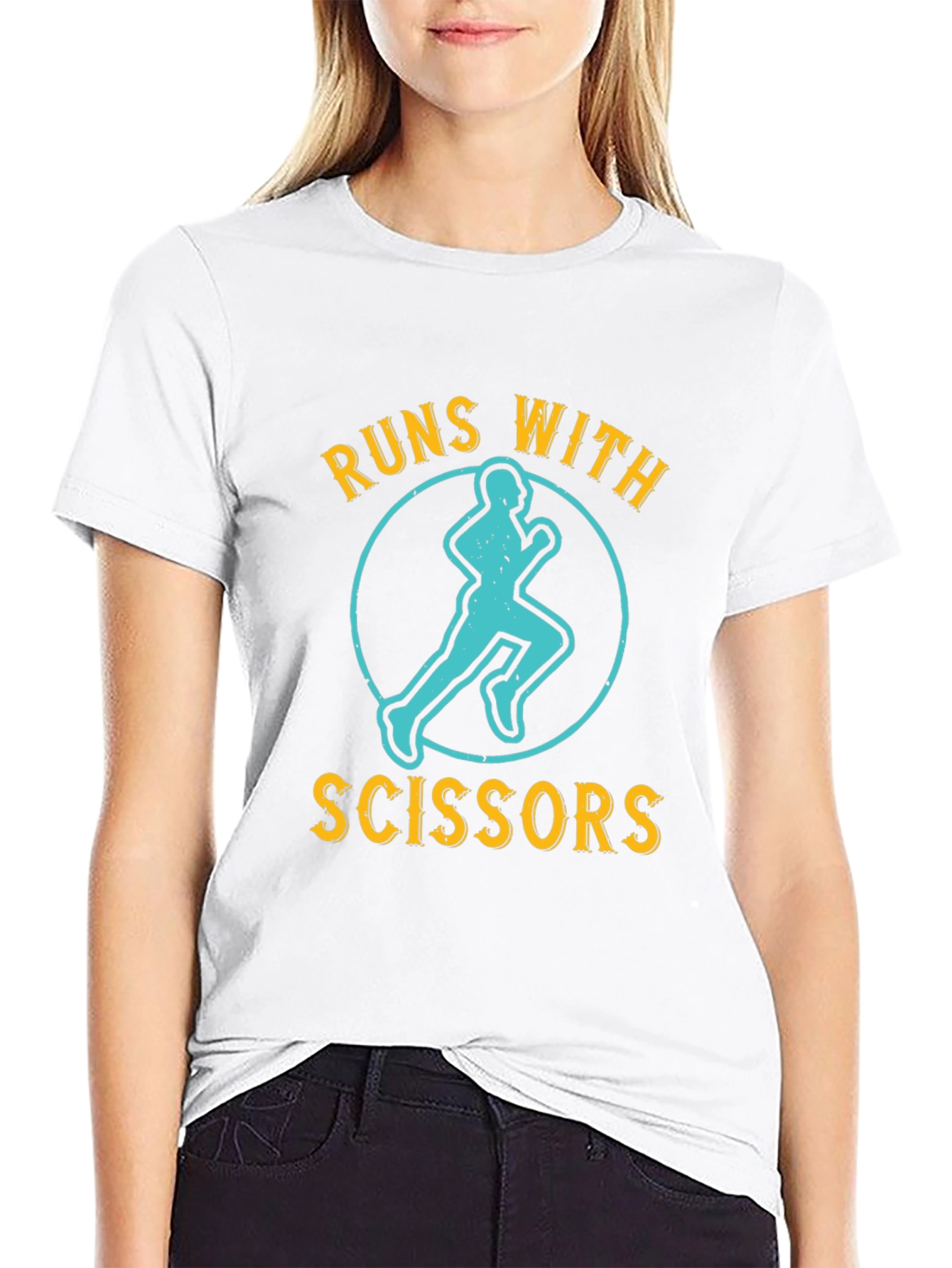 Black Runs With Scissors Graphic Tee - Funny Running T-Shirt view 9