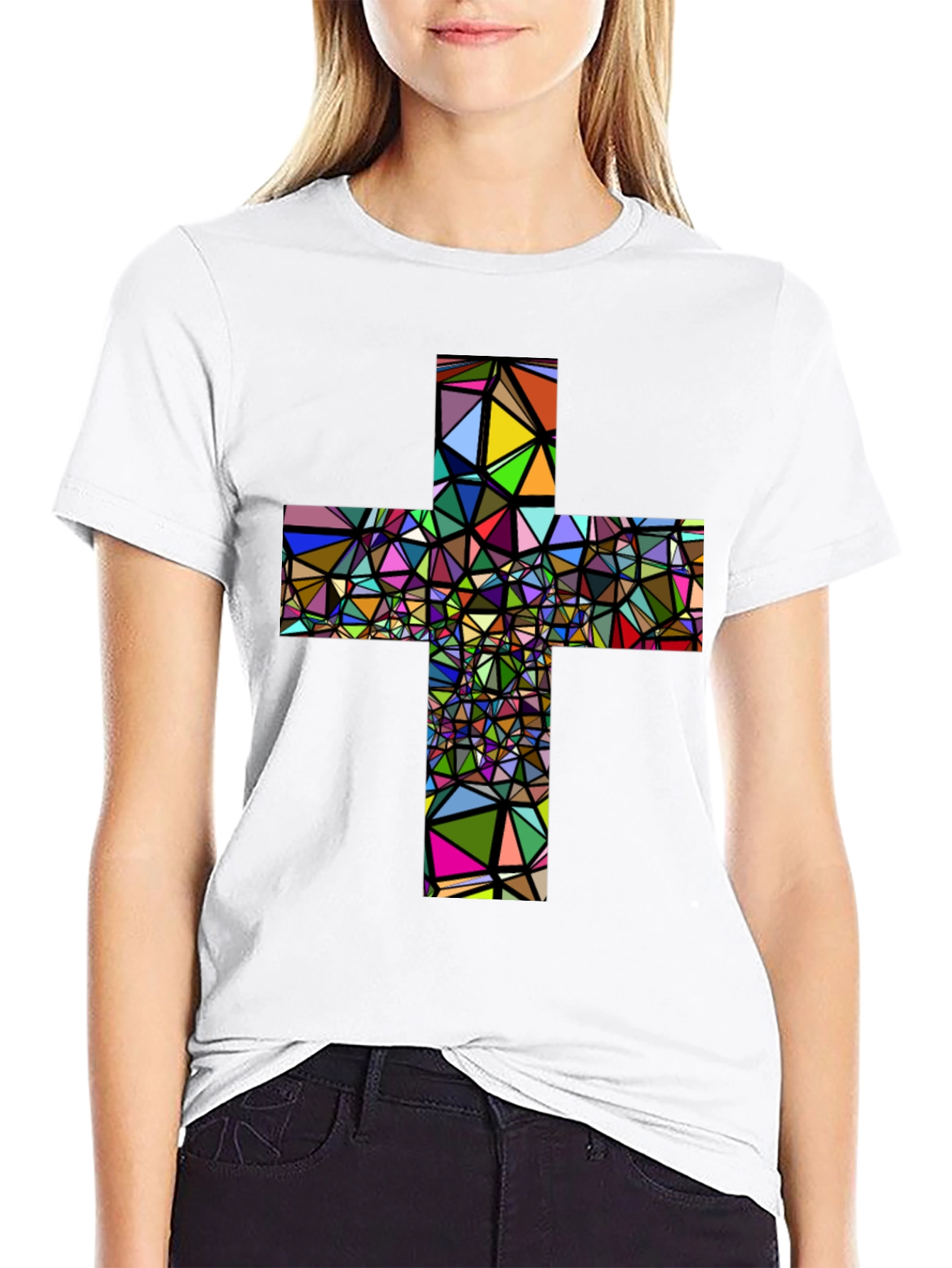 Black Geometric Cross Graphic T-Shirt - Black view 9