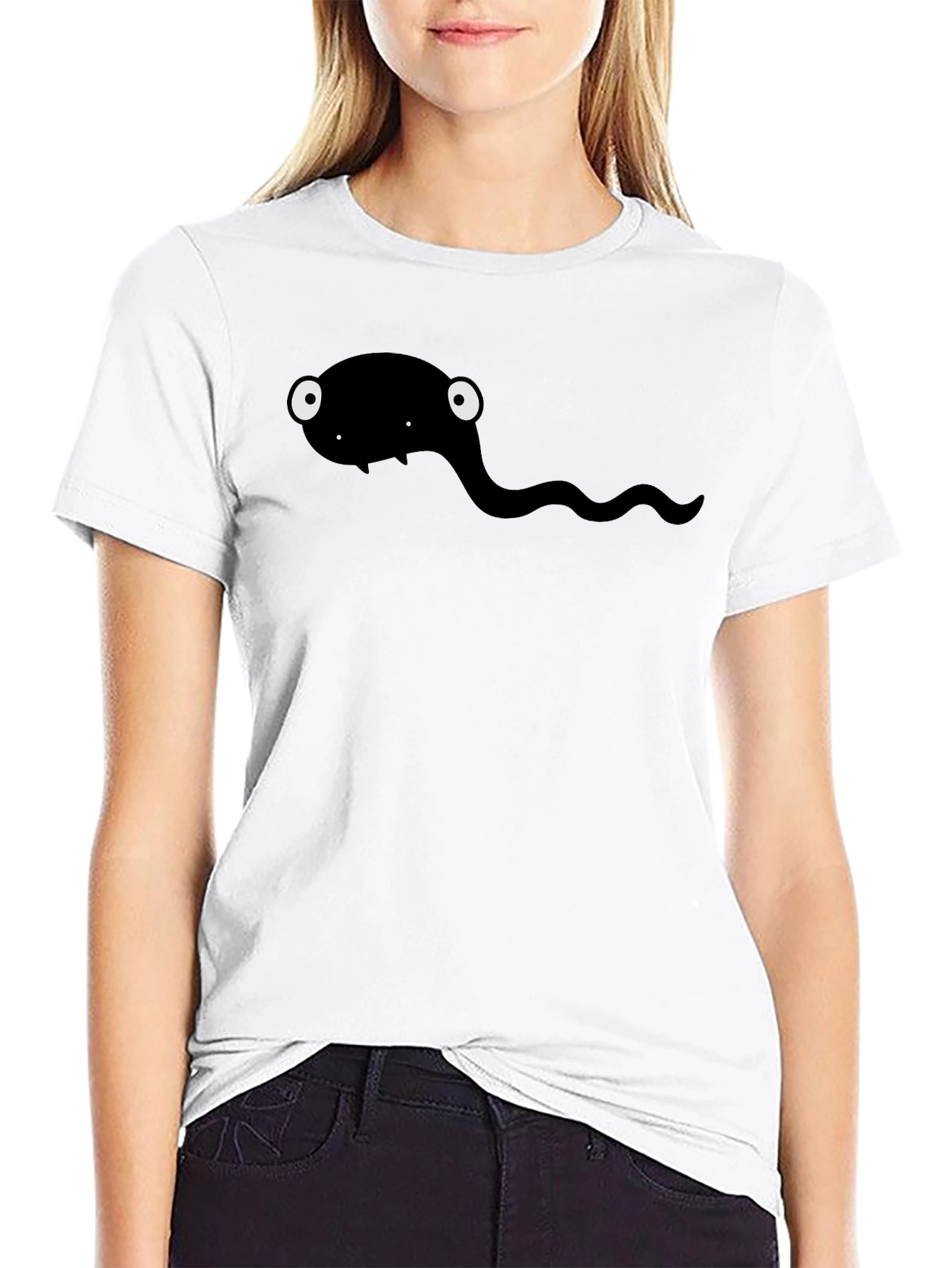 Black Cartoon Tadpole Graphic T-Shirt - Black view 9