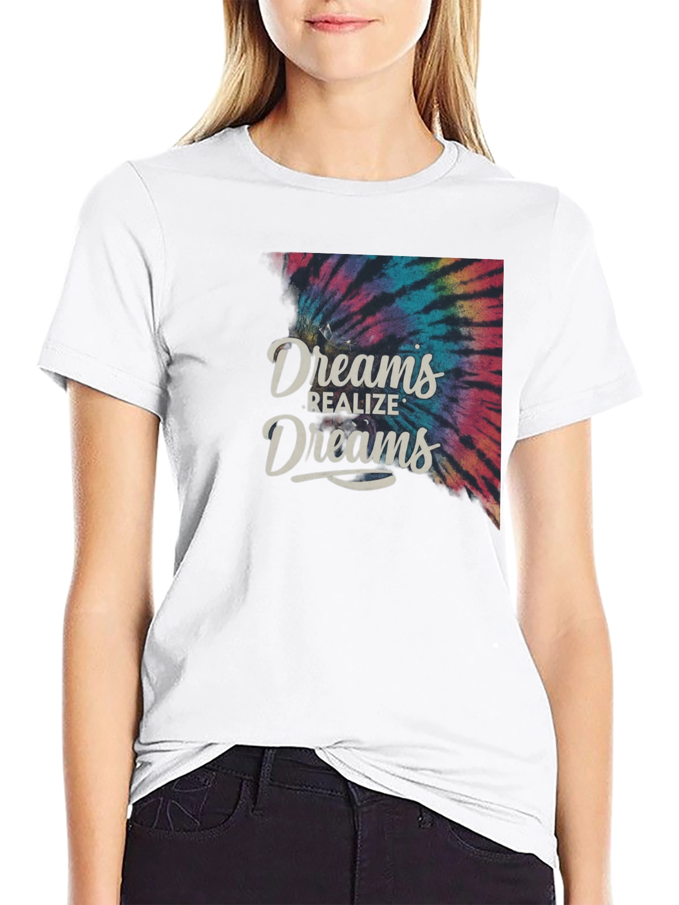 Black Dreams Realize Dreams Tie-Dye Graphic T-Shirt view 9