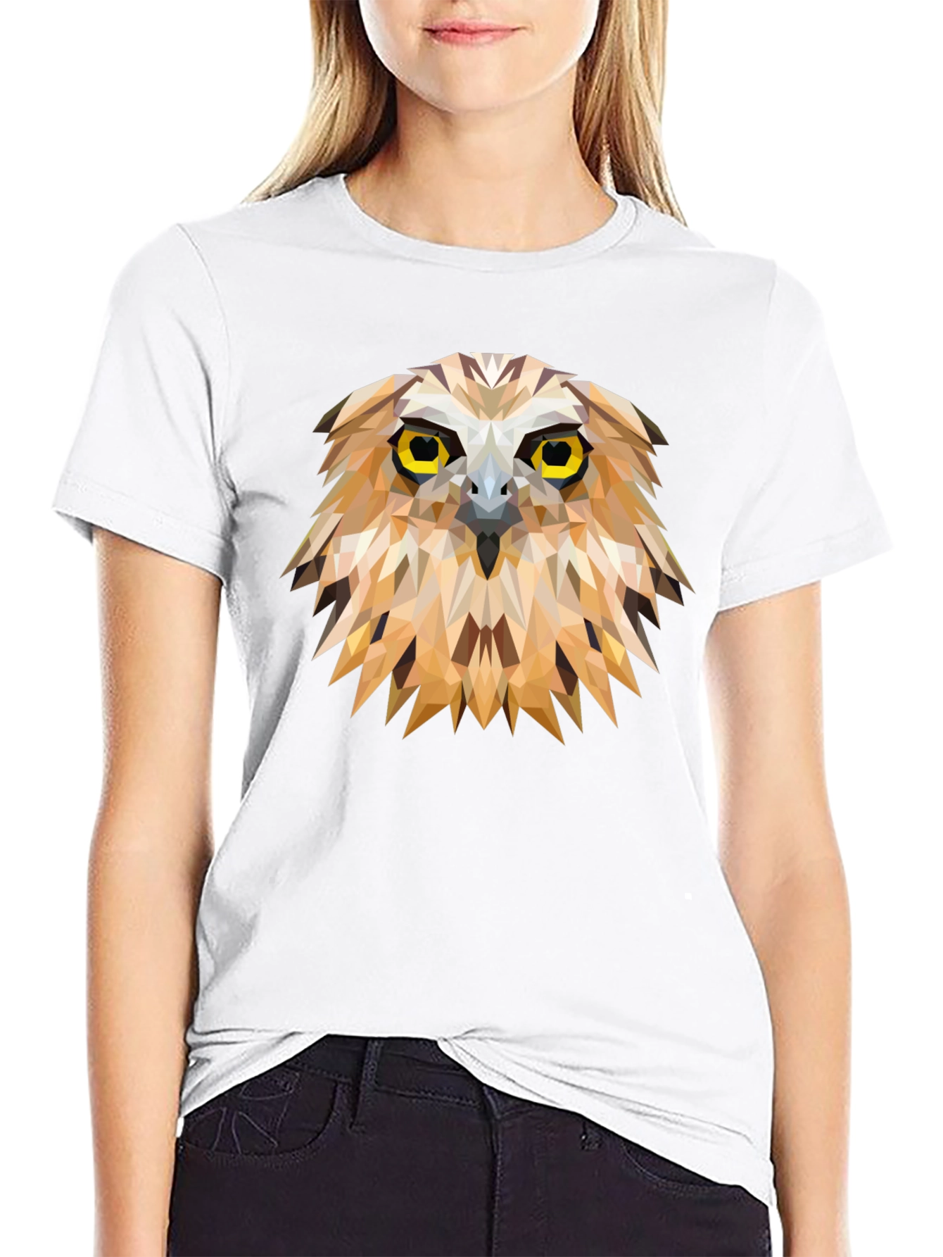 Black Geometric Owl Graphic Tee - Unique Men's Black T-Shirt view 9