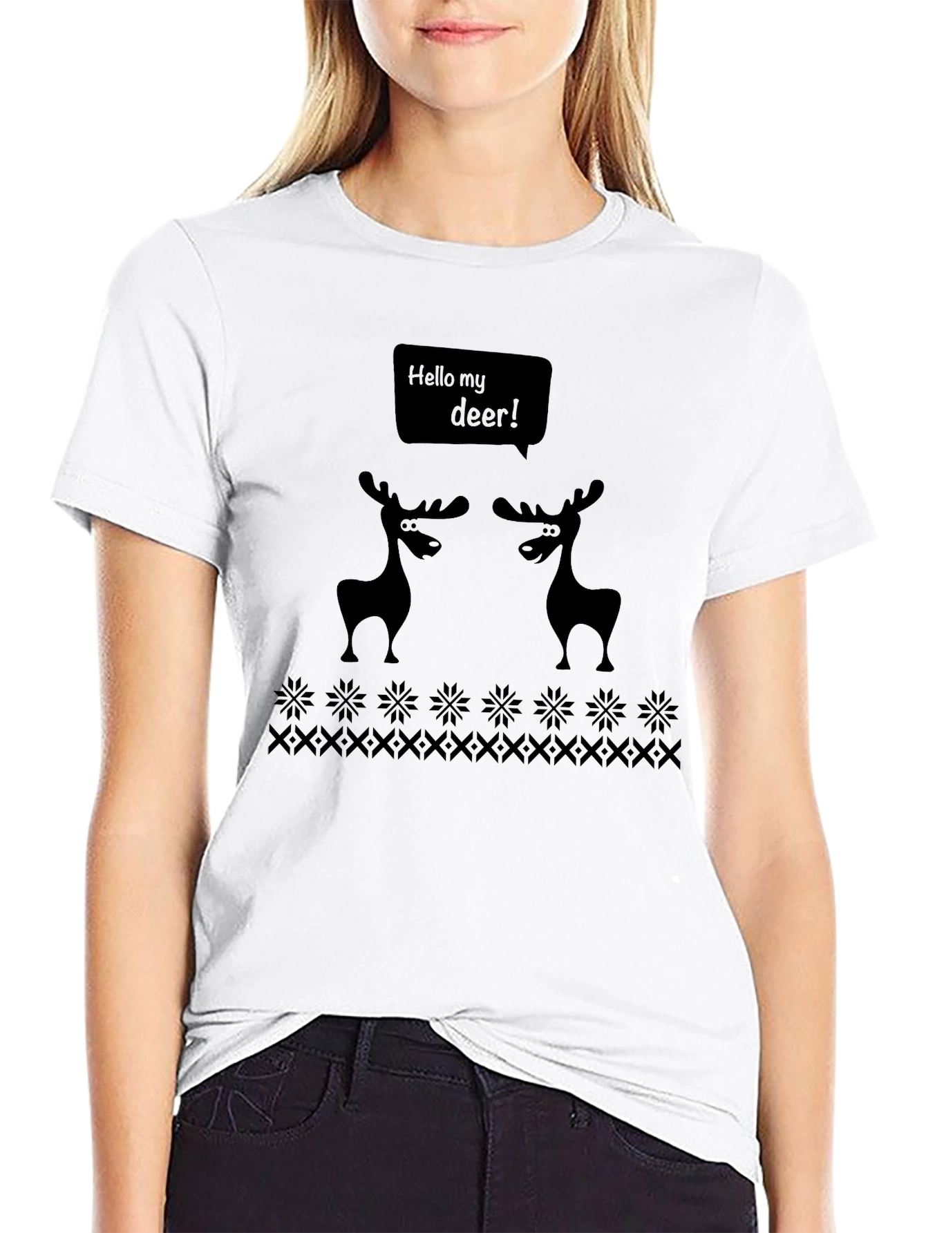 Black Hello My Deer Graphic T-Shirt - Black Crew Neck Tee view 9