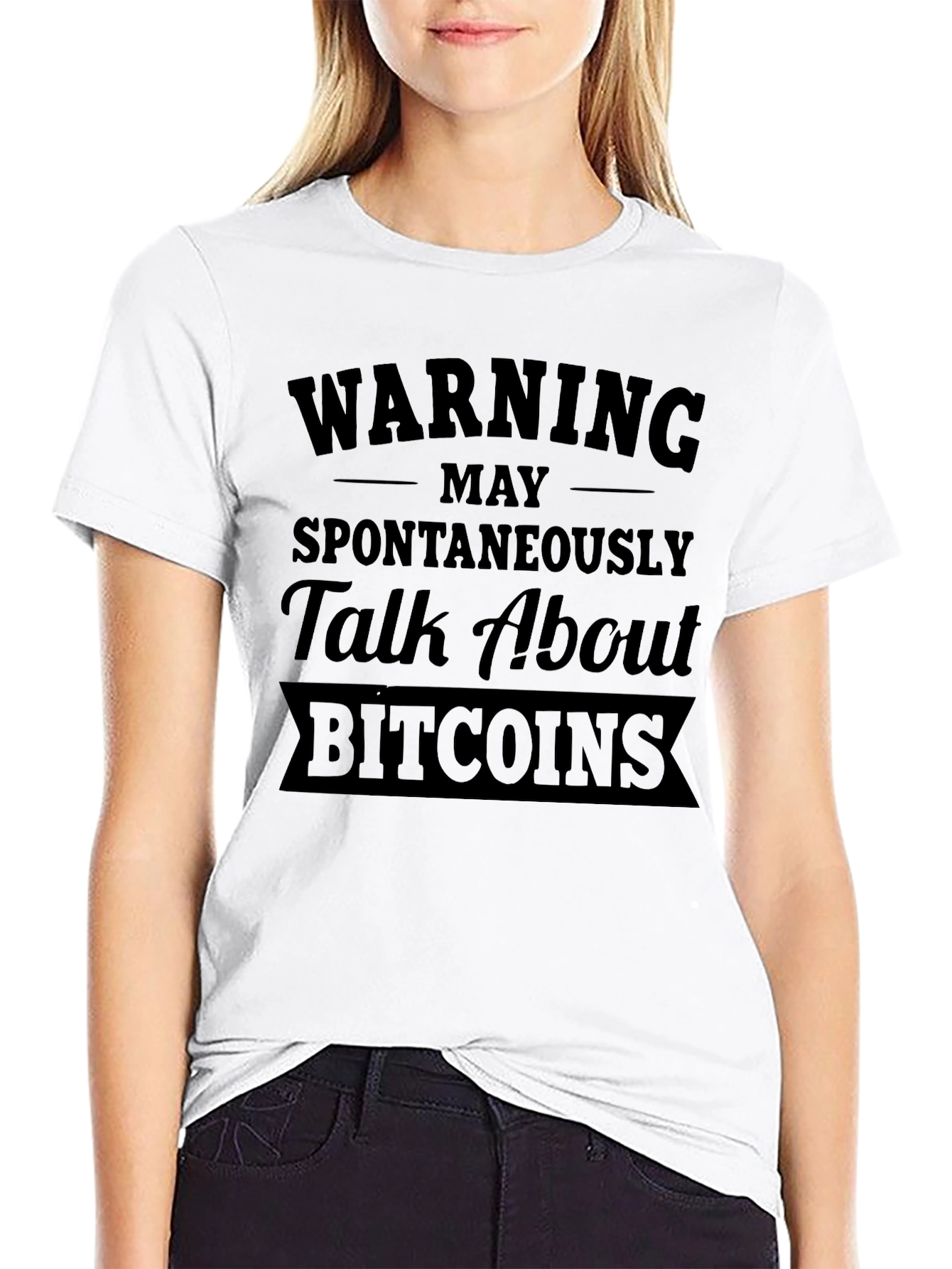 Black Warning May Spontaneously Talk About Bitcoins T-Shirt view 9