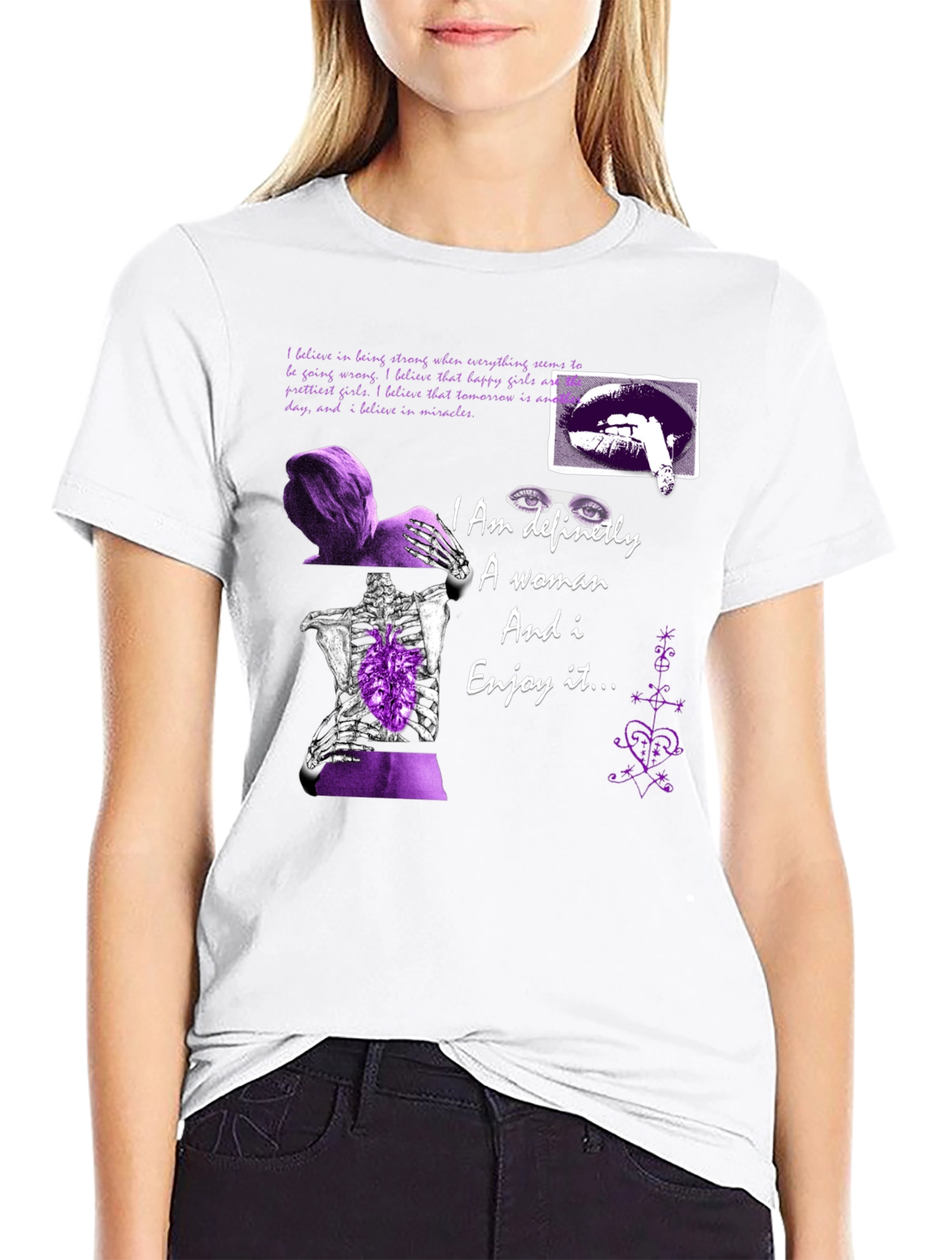 Black Edgy Purple Graphic Tee - "I Am Definitely A Woman" view 9