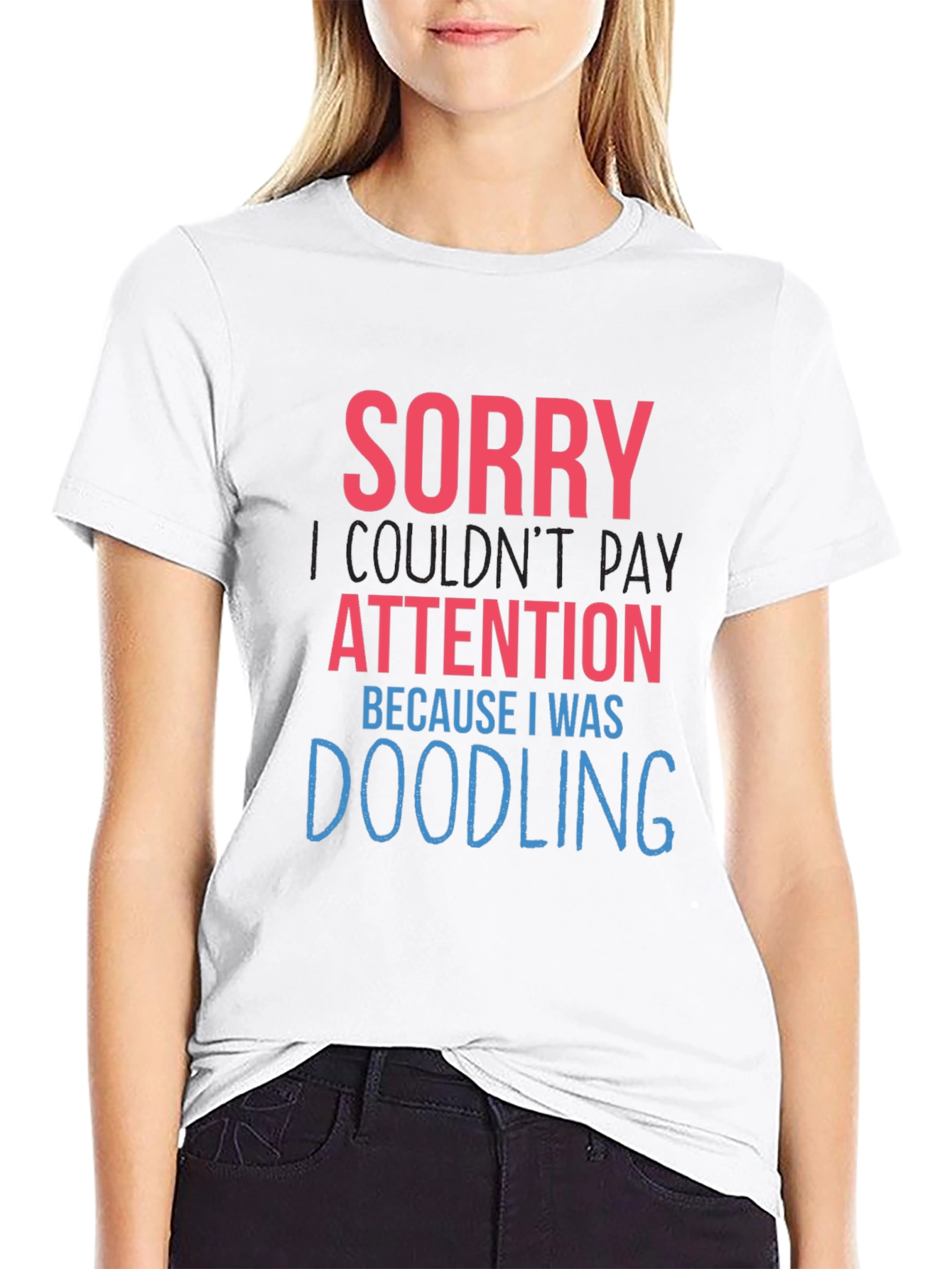 Black Doodling Humor Graphic Tee - Sorry Not Paying Attention view 9