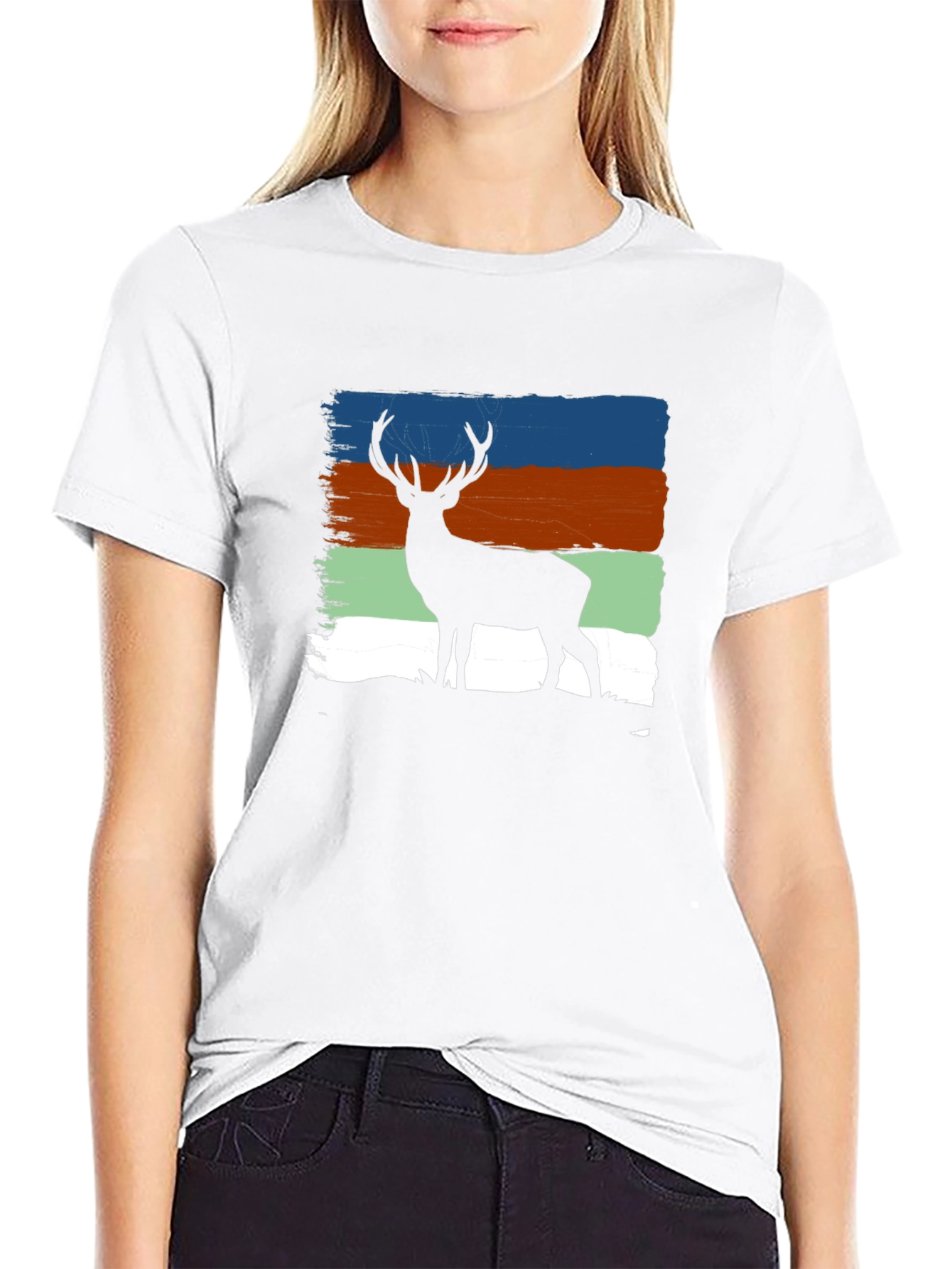 Black Deer Silhouette T-Shirt - Nature Inspired Design view 9