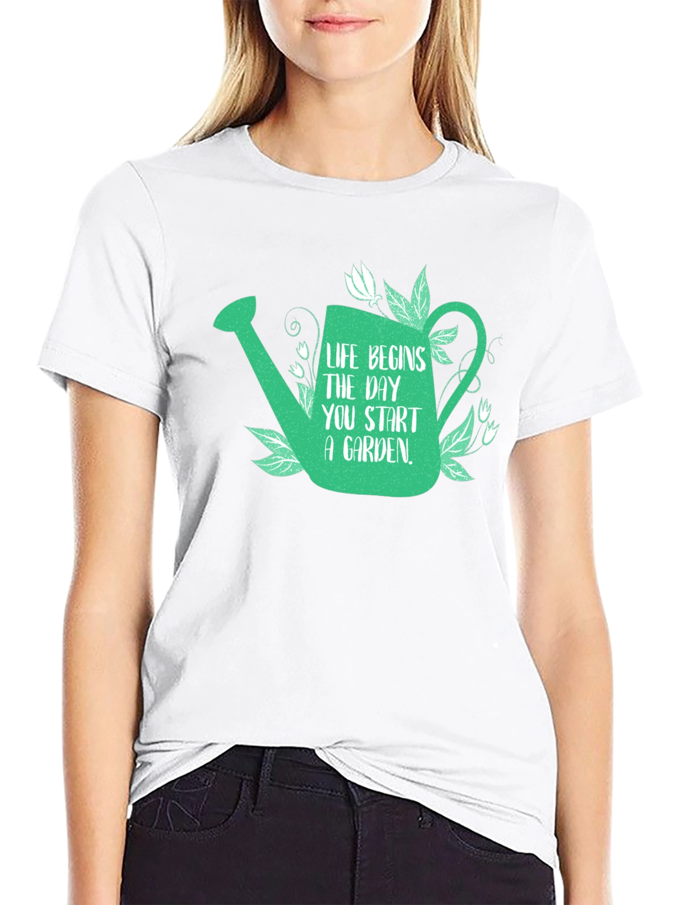 Black Gardening T-Shirt - Life Begins In the Garden view 9