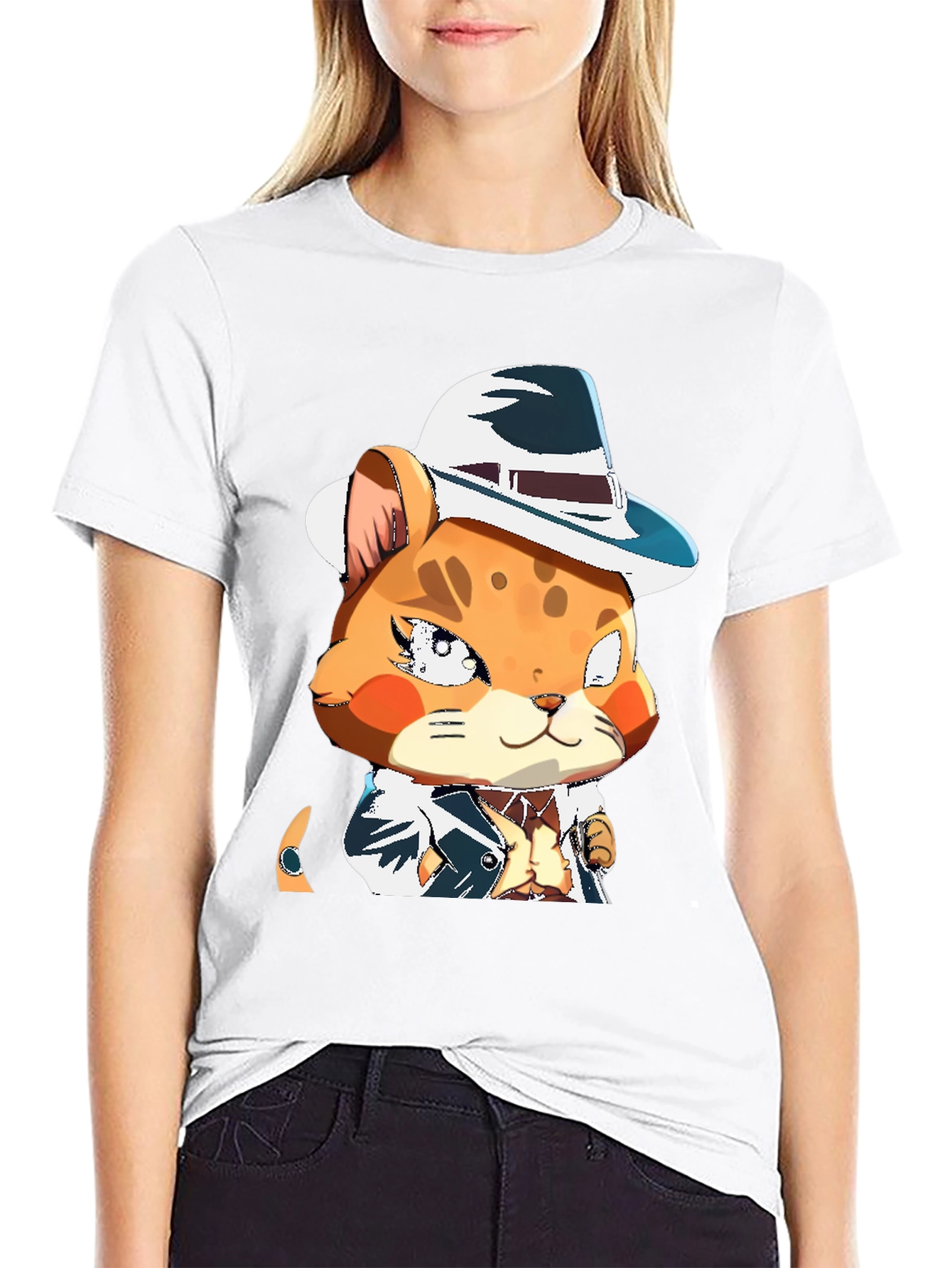 Black Cool Cat in a Hat T-Shirt view 9