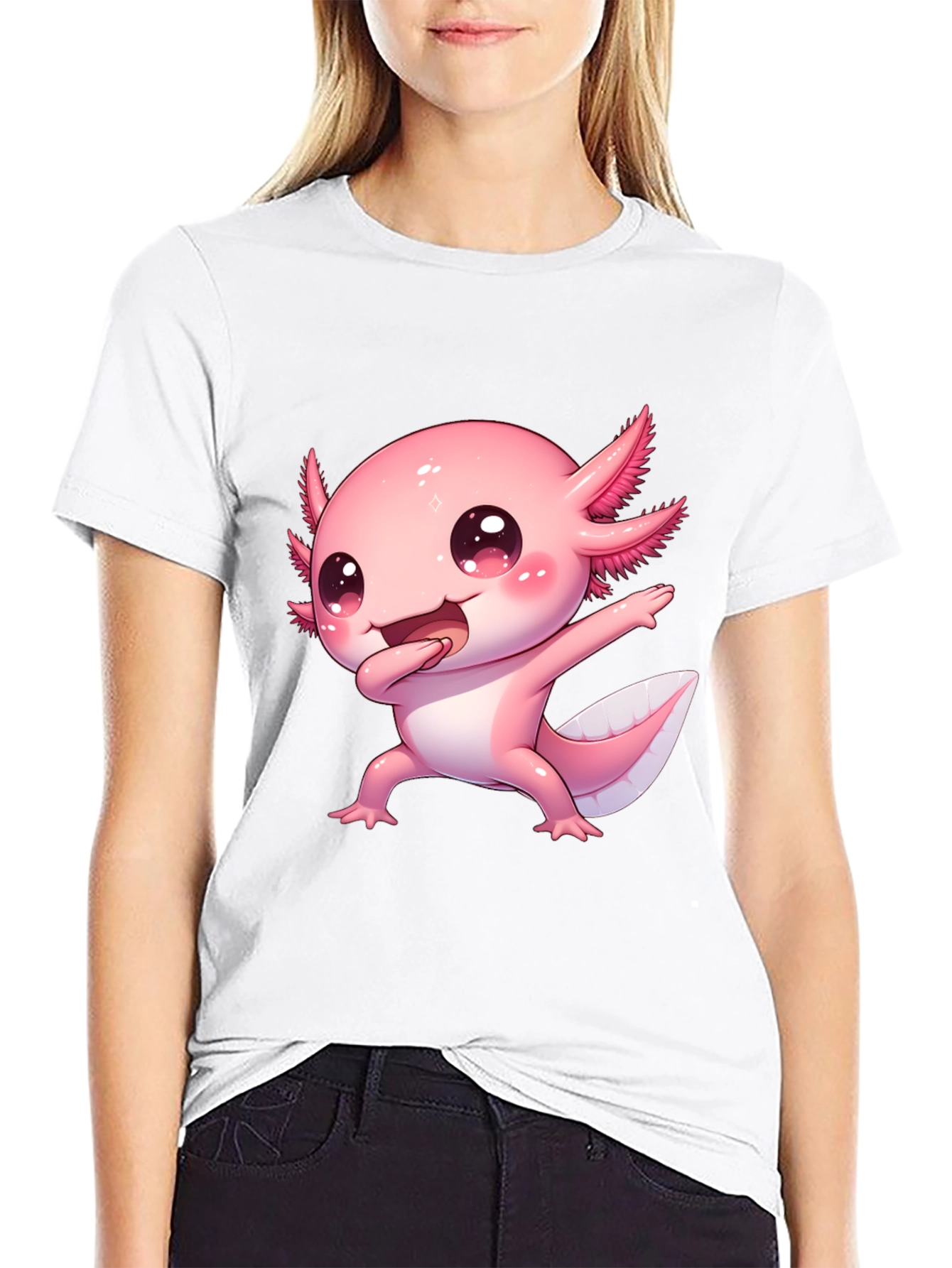 Black Cute Cartoon Axolotl Graphic Tee view 9