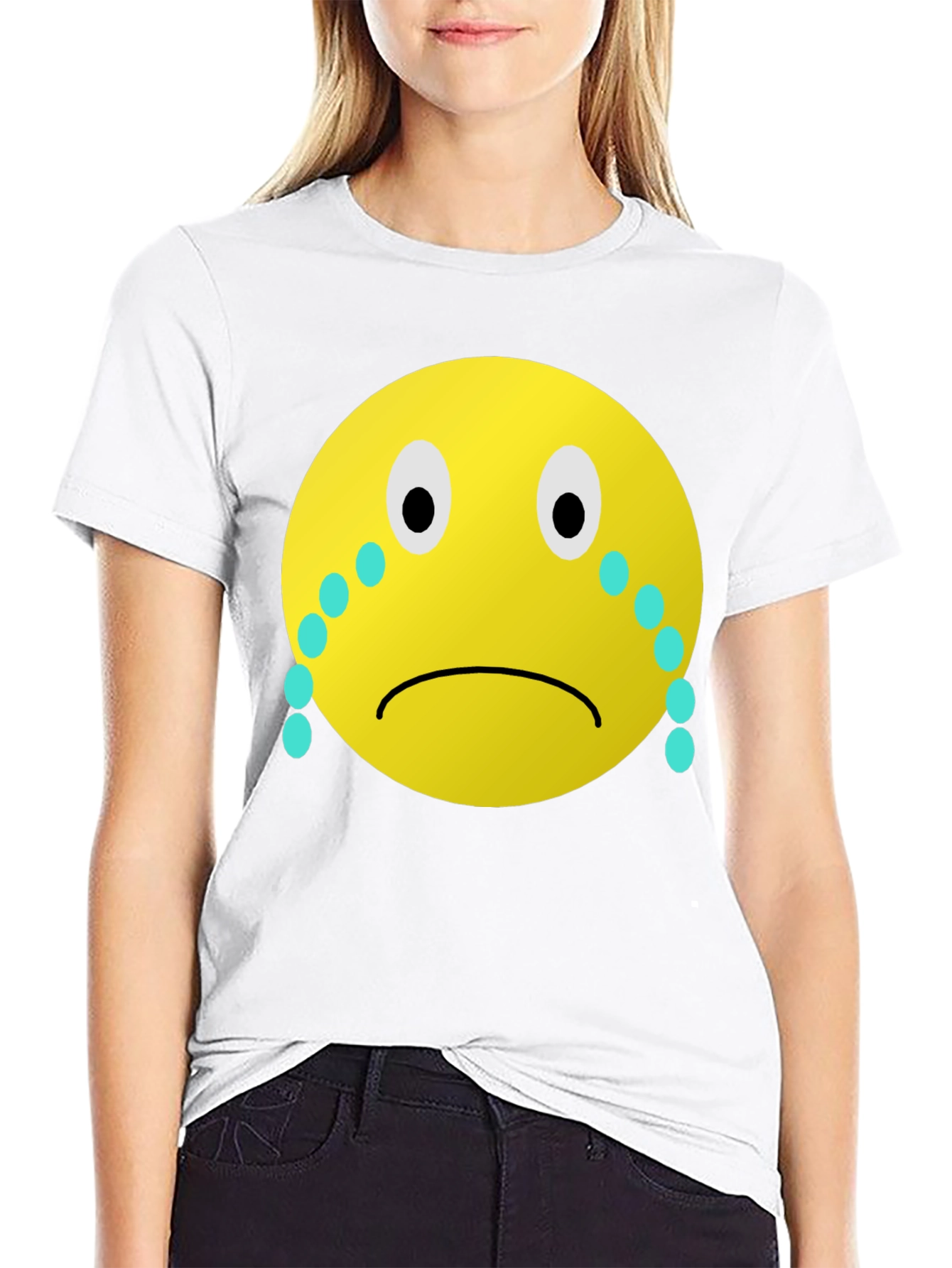 Black Sad Emoji Graphic Tee - Unisex Black T-Shirt view 9