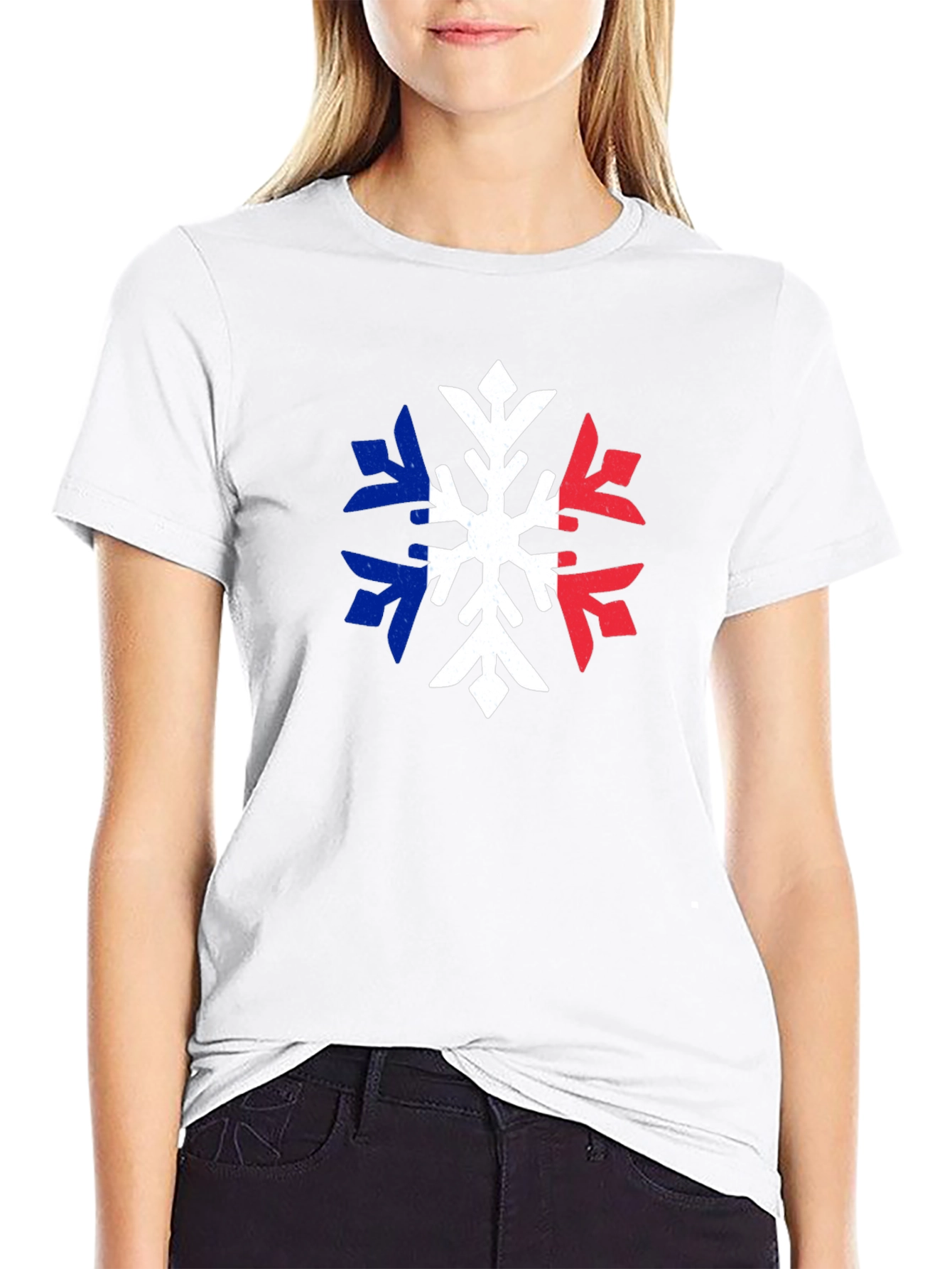 Black French Flag Snowflake T-Shirt view 9