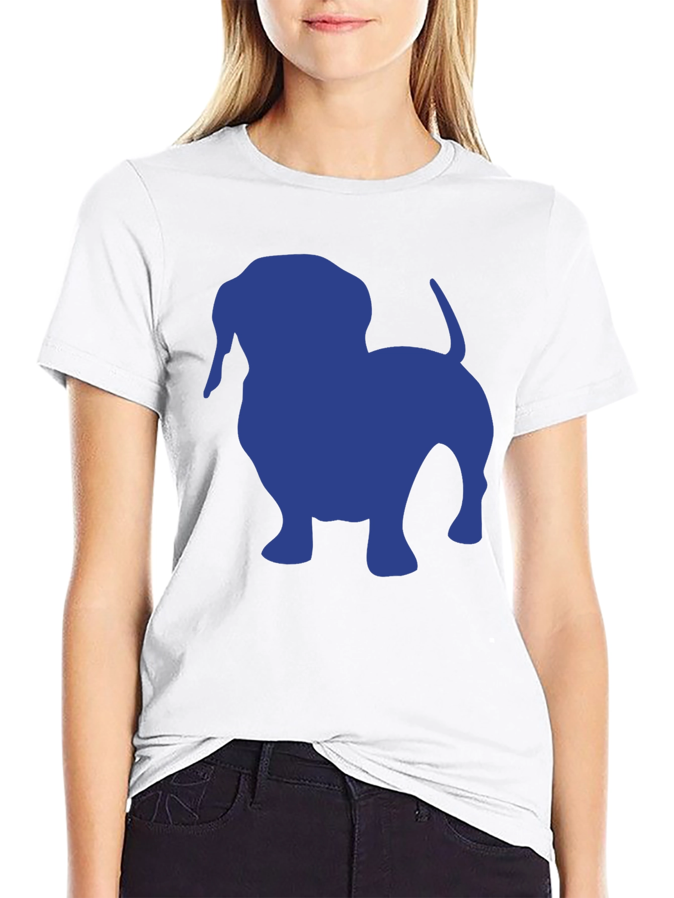 Black Dachshund Silhouette Tee - Black Cotton Casual T-Shirt view 9