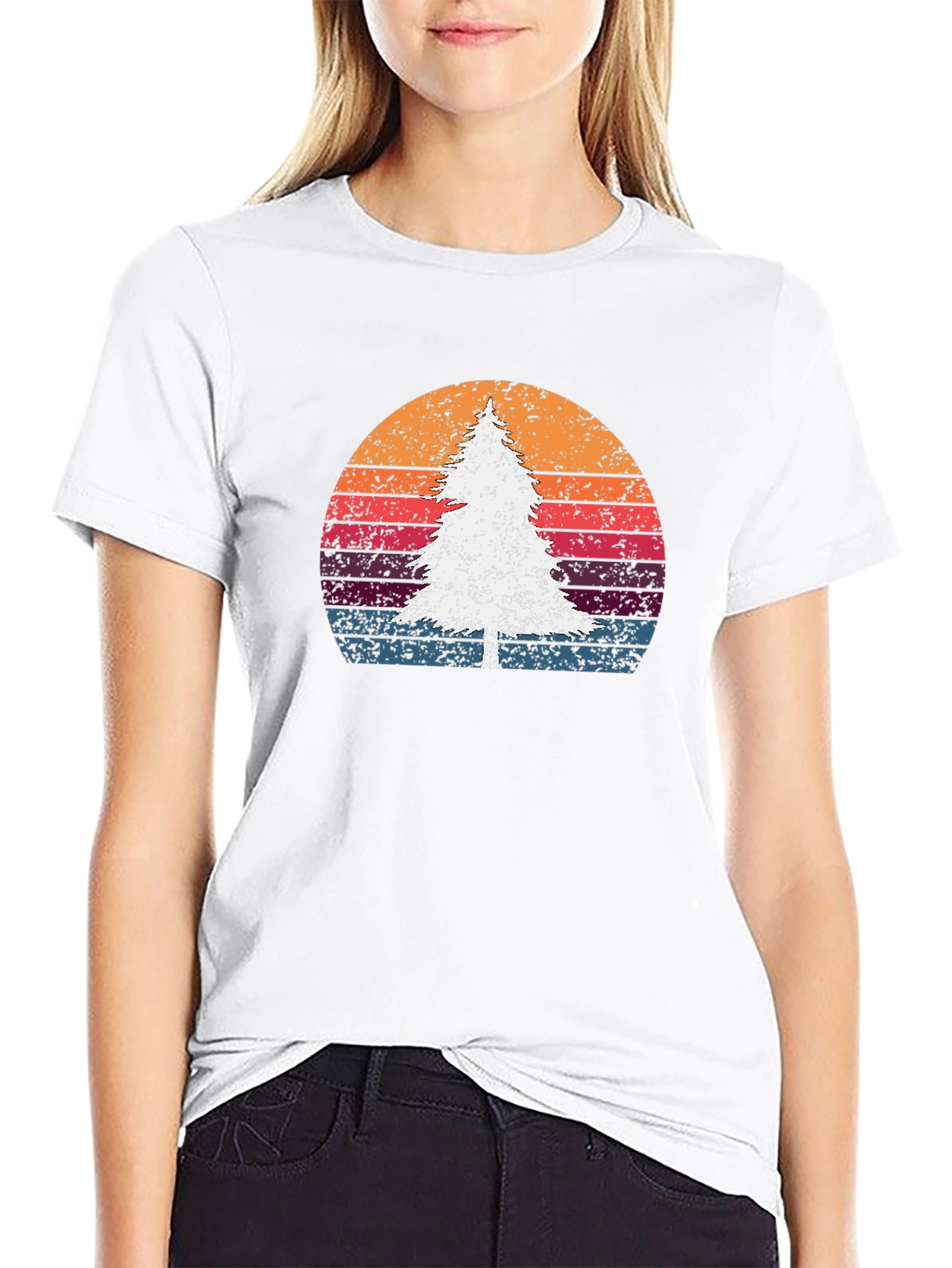 Black Retro Tree Sunset Graphic Tee view 9