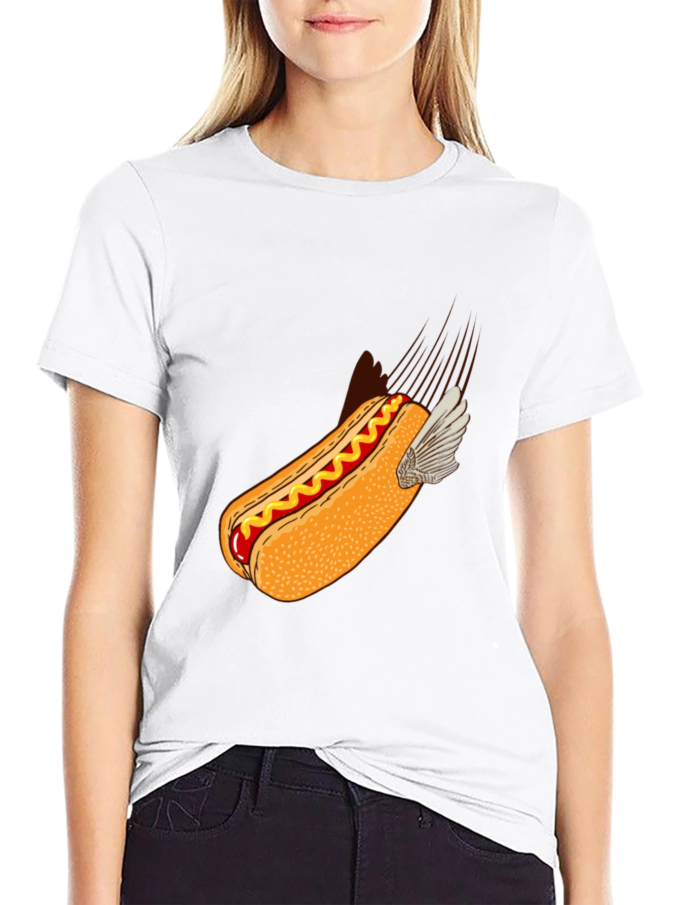 Black Flying Hot Dog Graphic T-Shirt - Novelty Food Tee view 9