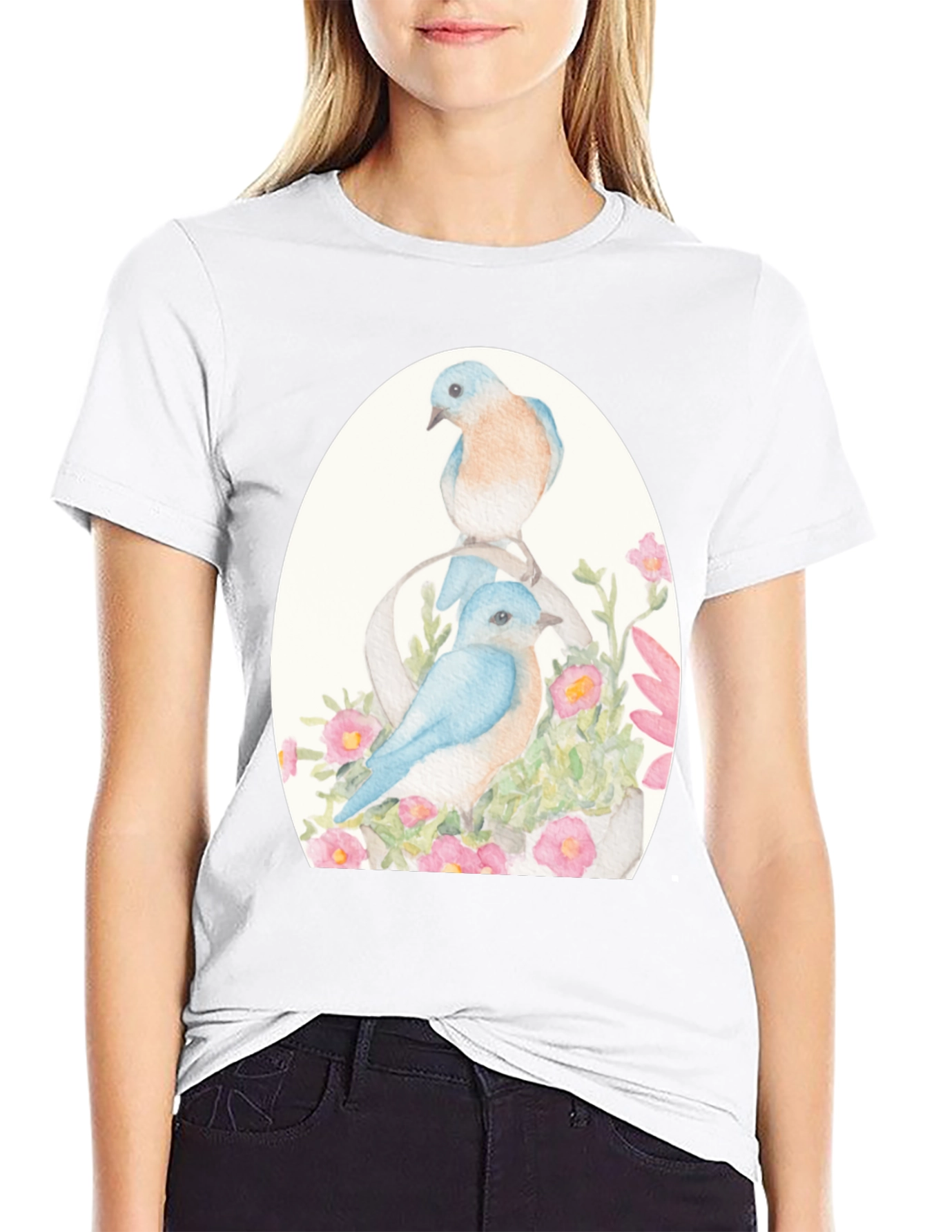 Black Bluebird Floral Graphic Tee - Nature Lover's Shirt view 9