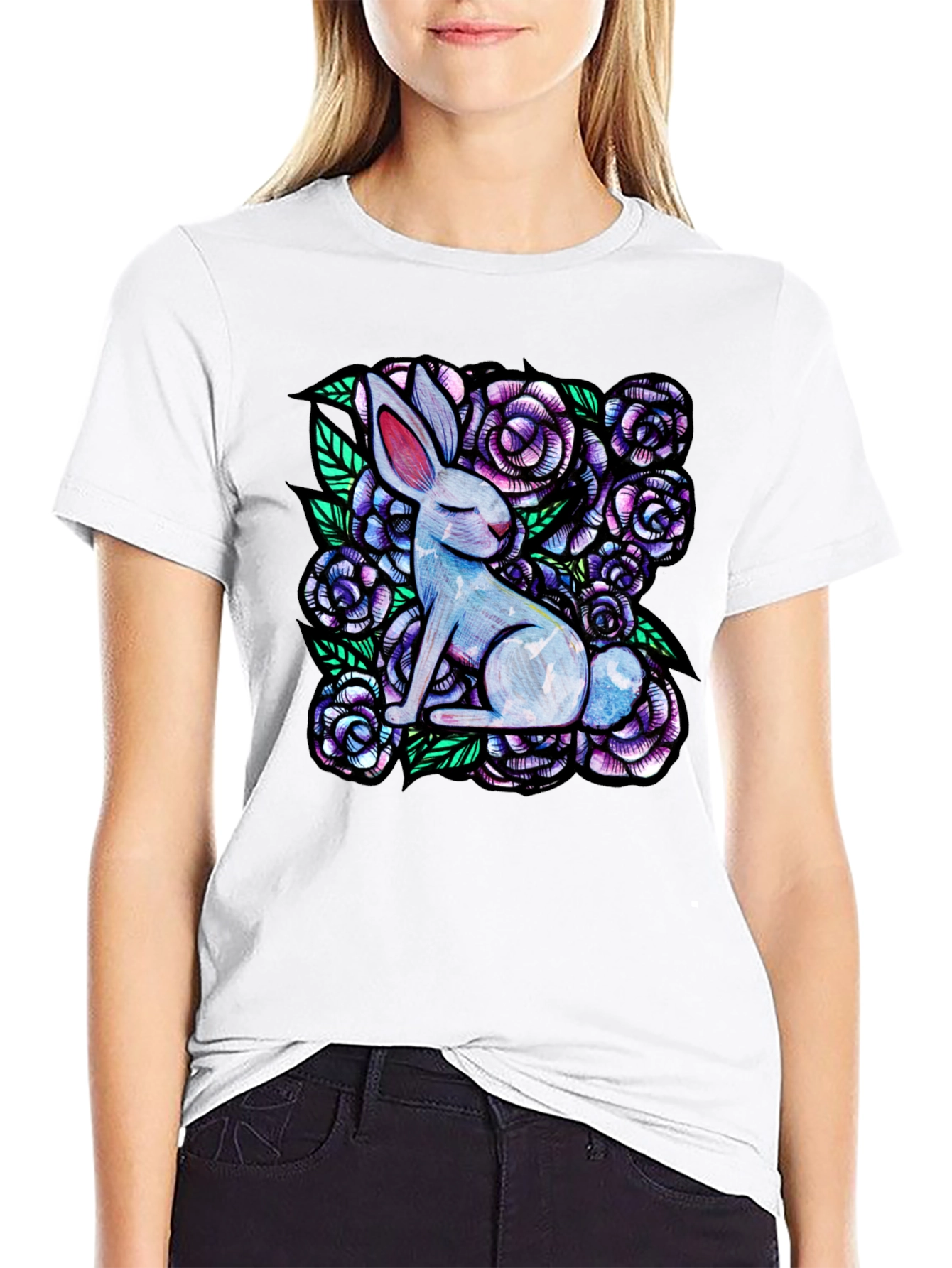 Black Rabbit & Floral Graphic Tee view 9