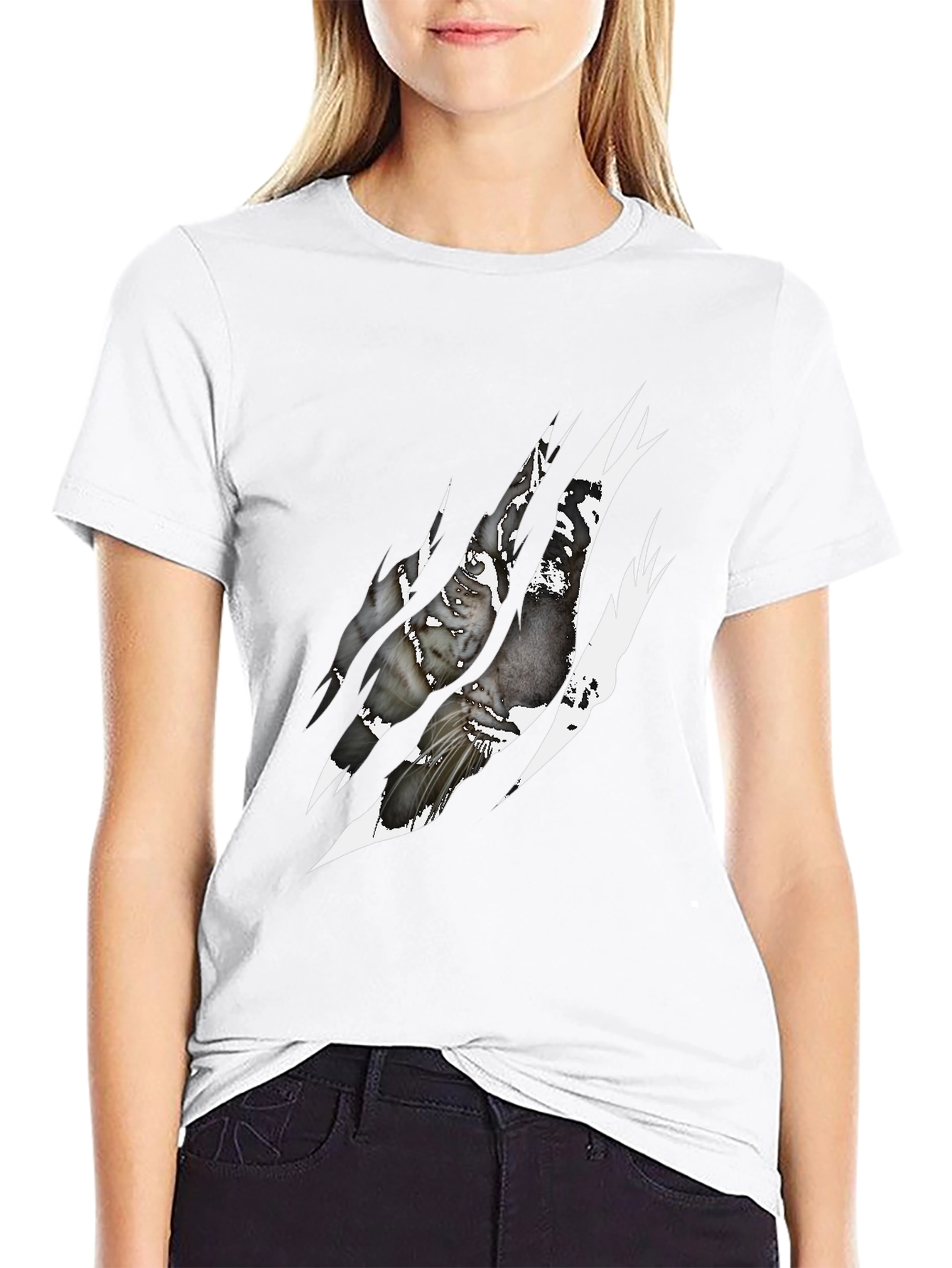 Black Ripped Claw Graphic Print Black T-Shirt view 9