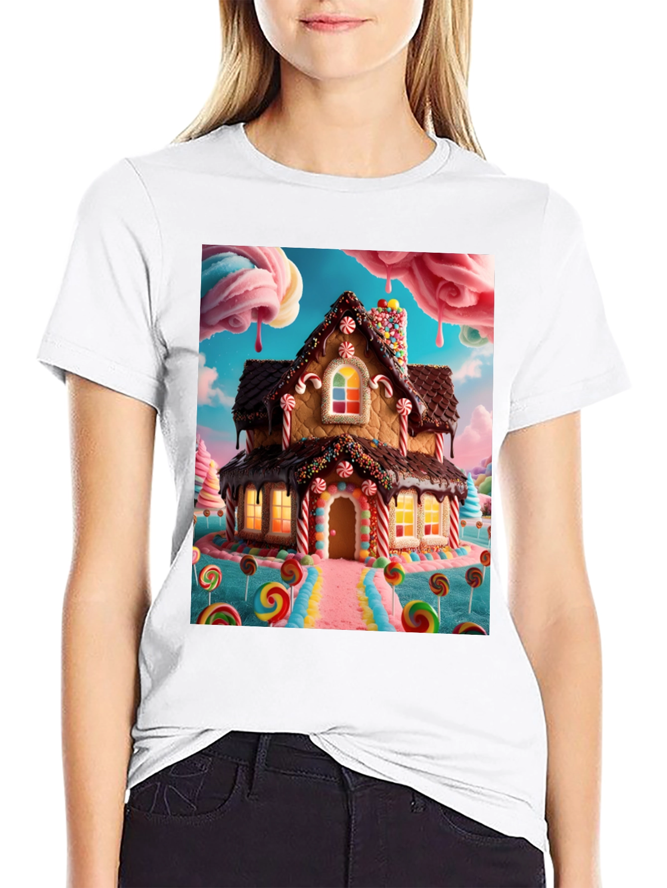 Black Sweet Tooth T-Shirt - Gingerbread House Design view 9