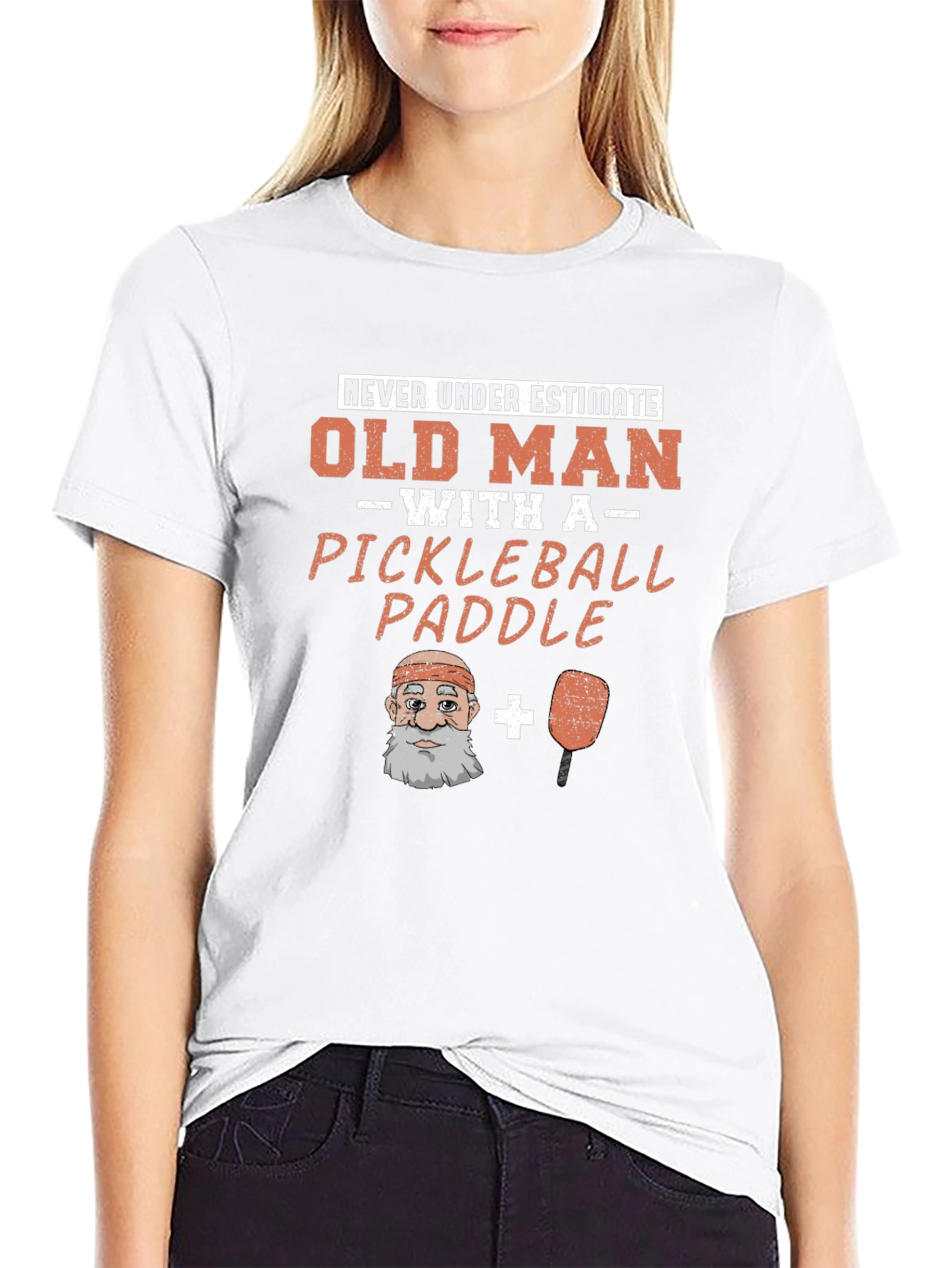Black Old Man Pickleball Paddle Funny Graphic Tee view 9