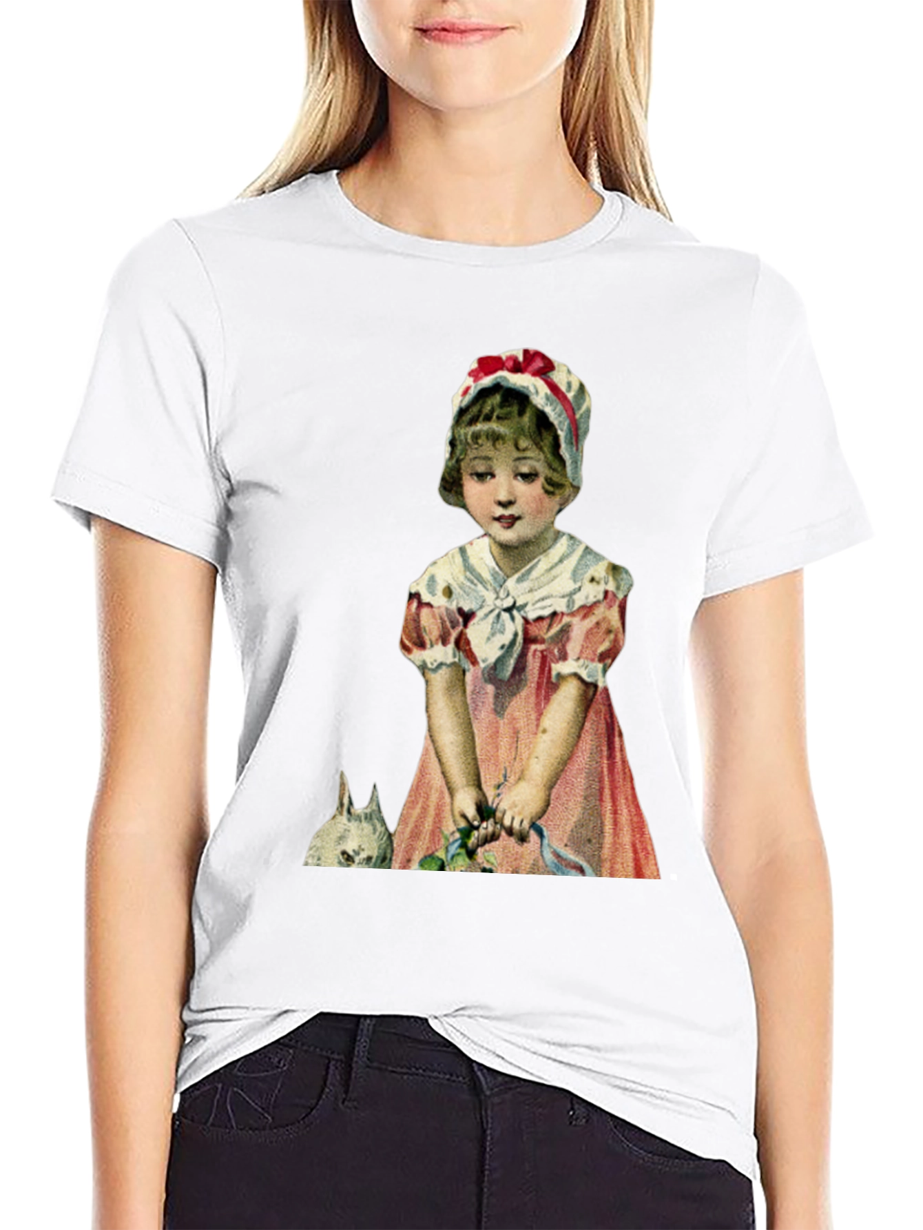 Black Vintage Girl with Rabbit T-Shirt view 9