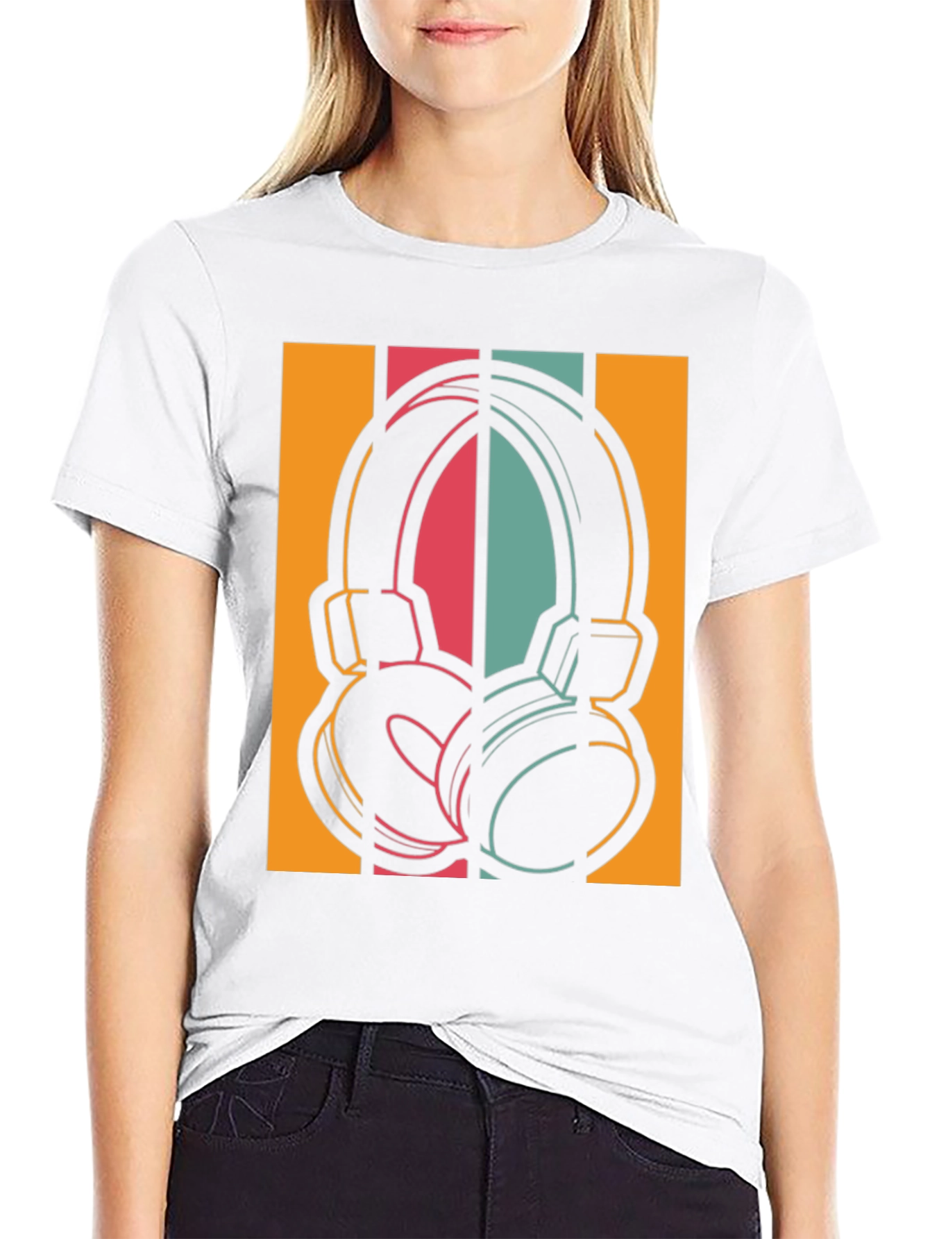 Black Retro Headphones Graphic Tee - Vintage Style Music Shirt view 9