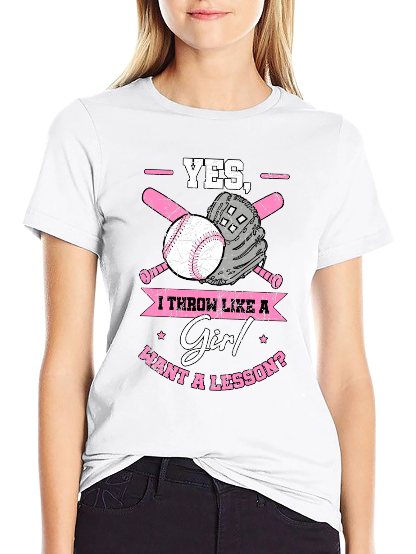 Black Yes, I Throw Like a Girl T-Shirt Baseball Bat Glove view 9