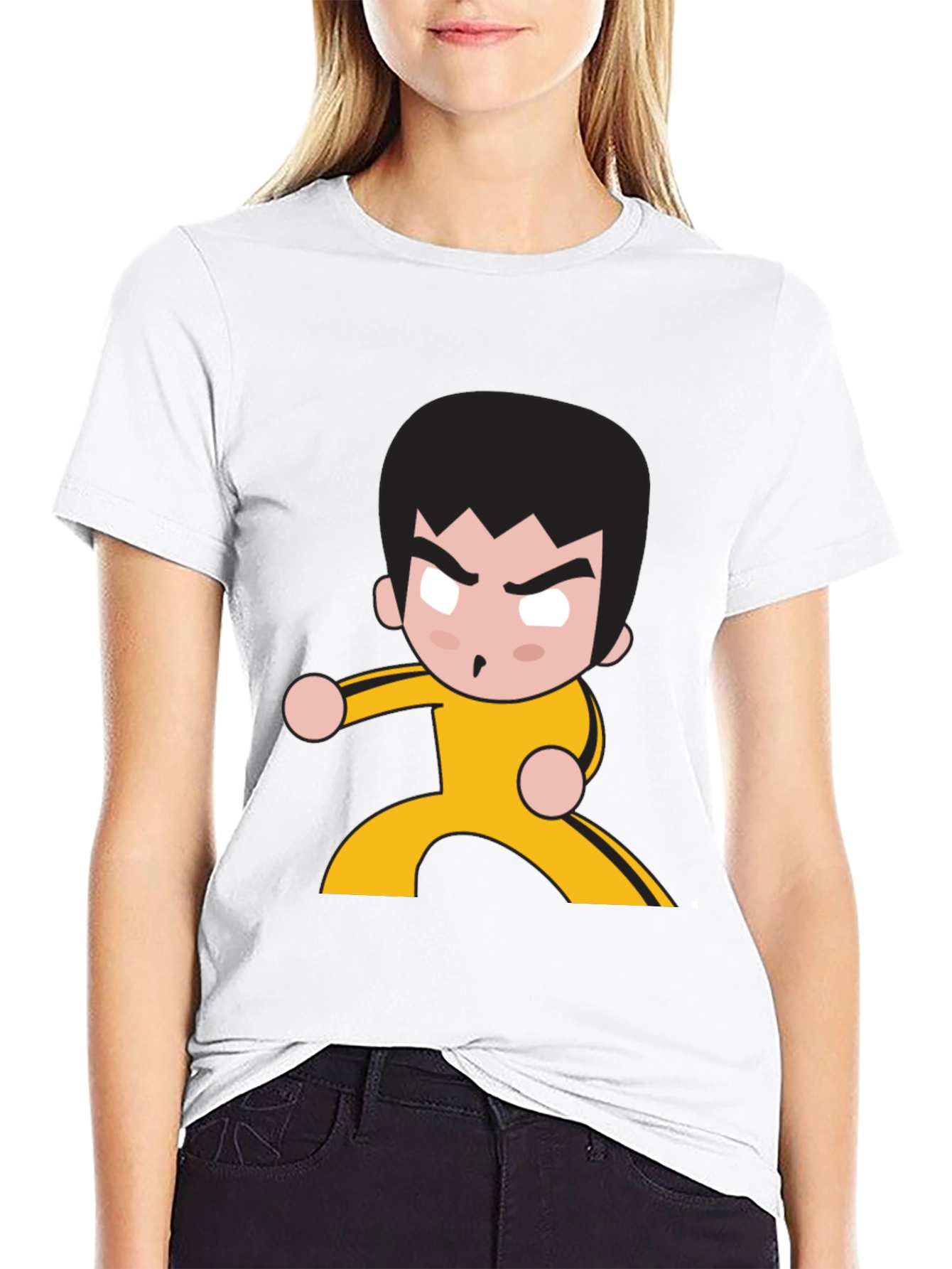 Black Martial Arts Cartoon Graphic Black T-Shirt view 9