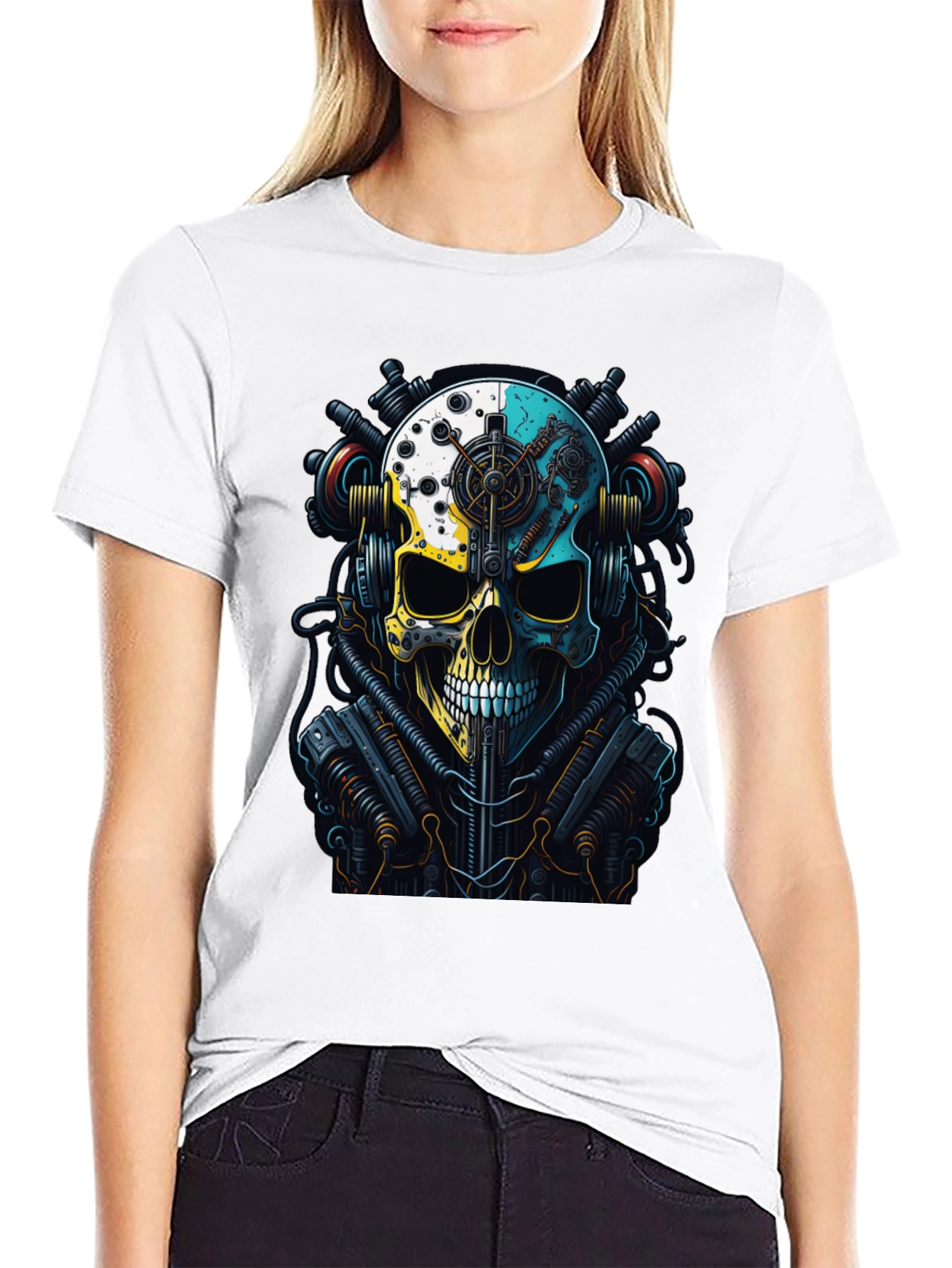 Black Steampunk Skull Graphic T-Shirt view 9
