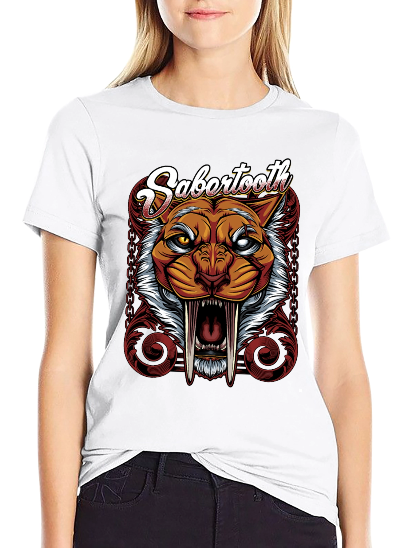 Black Sabertooth Graphic Tee - Fierce Feline T-Shirt view 9