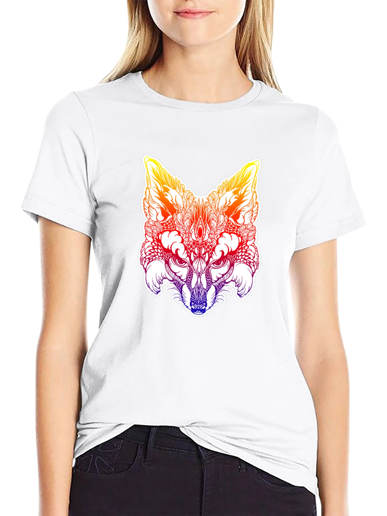 Black Psychedelic Fox Head Graphic Tee - Men's Black T-Shirt view 9
