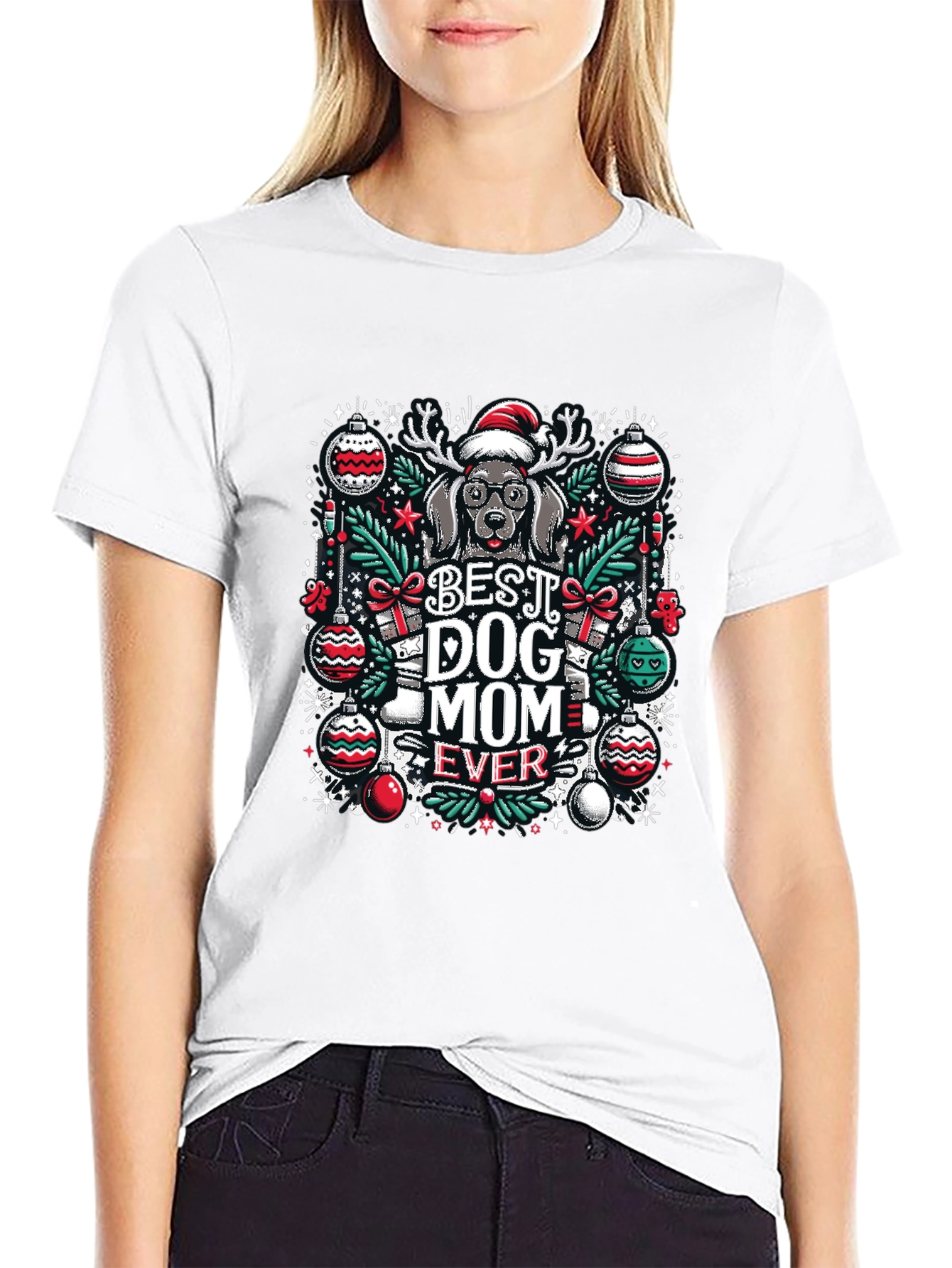 Black Best Dog Mom Ever Christmas T-Shirt view 9