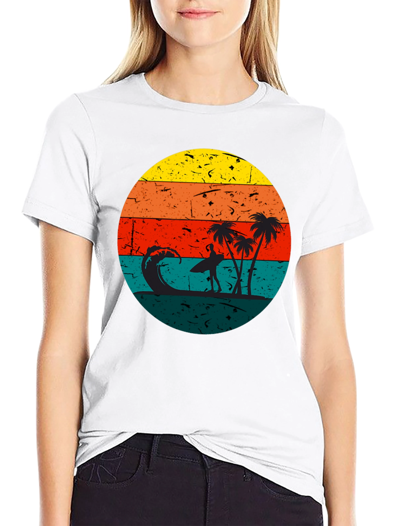 Black Retro Sunset Surfer T-Shirt - Black view 9