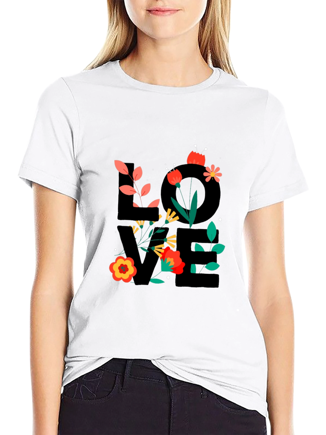 Black Floral LOVE Graphic T-Shirt - Trendy Casual Tee view 9